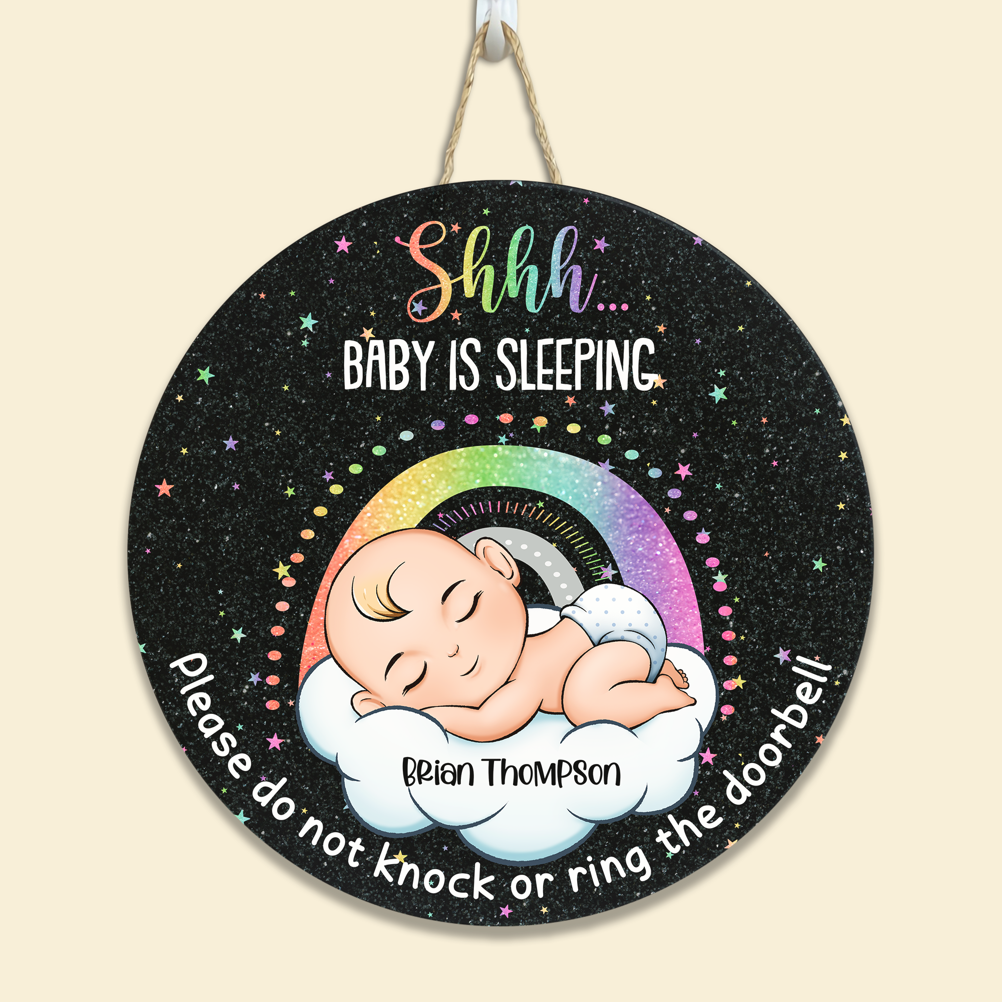 Baby Is Sleeping - Personalized Round Wood Sign