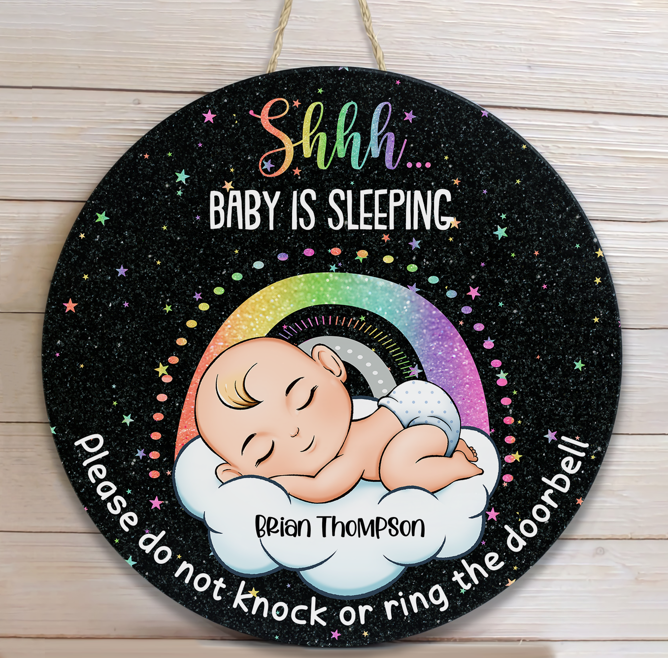 Baby Is Sleeping - Personalized Round Wood Sign