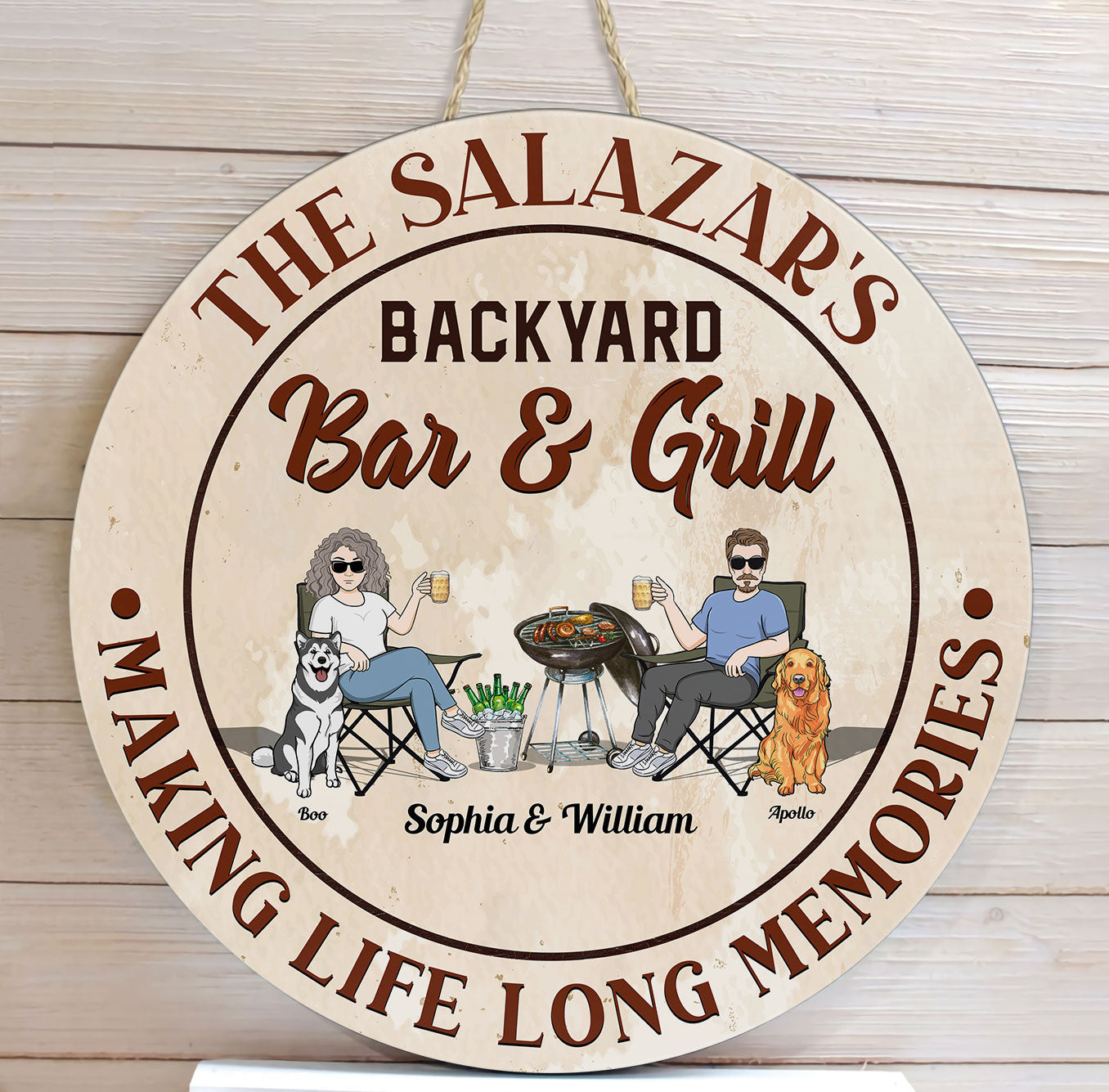 Backyard Bar & Grill - Personalized Round Wood Sign