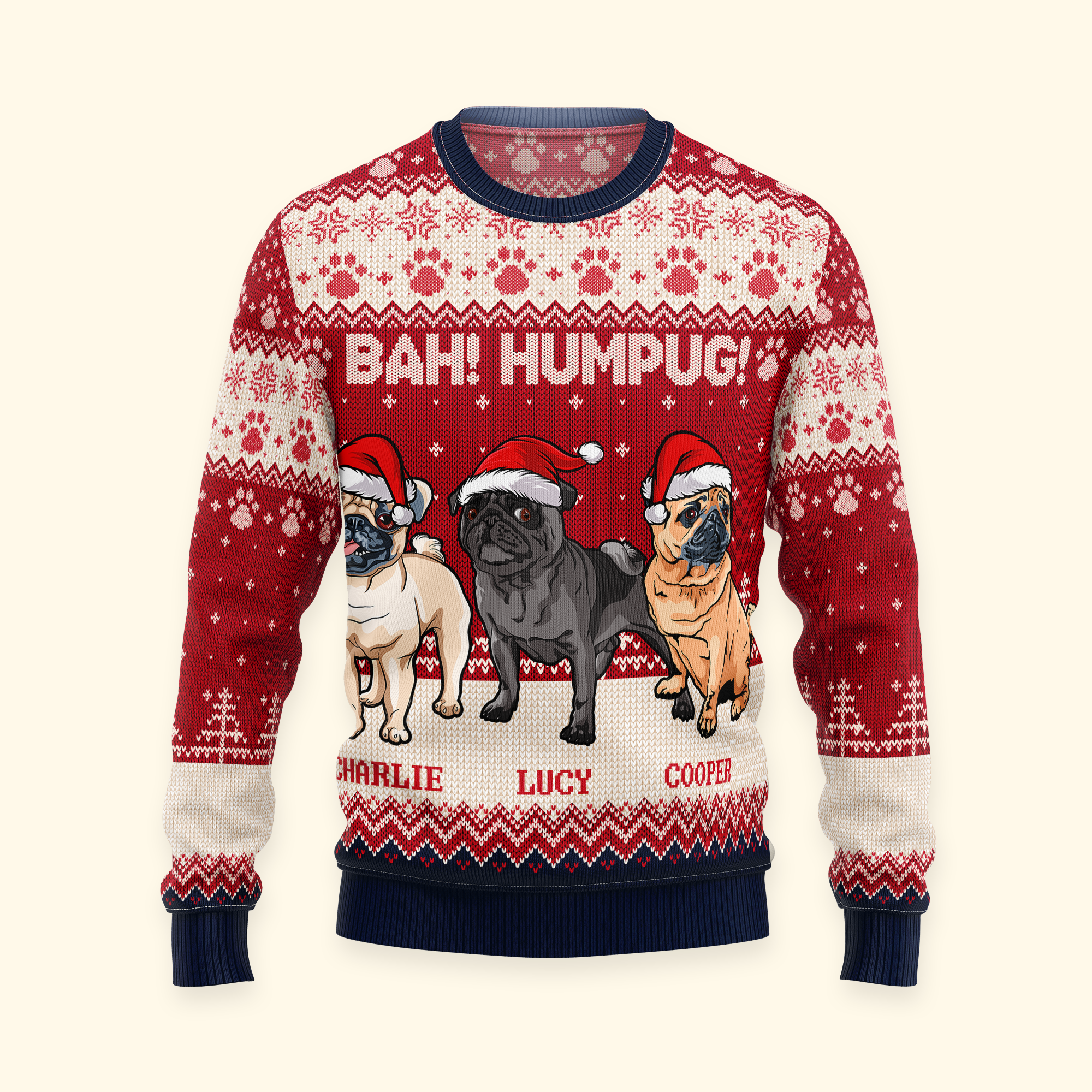 Bah Hum Pug Dog Lovers - Personalized Ugly Sweater