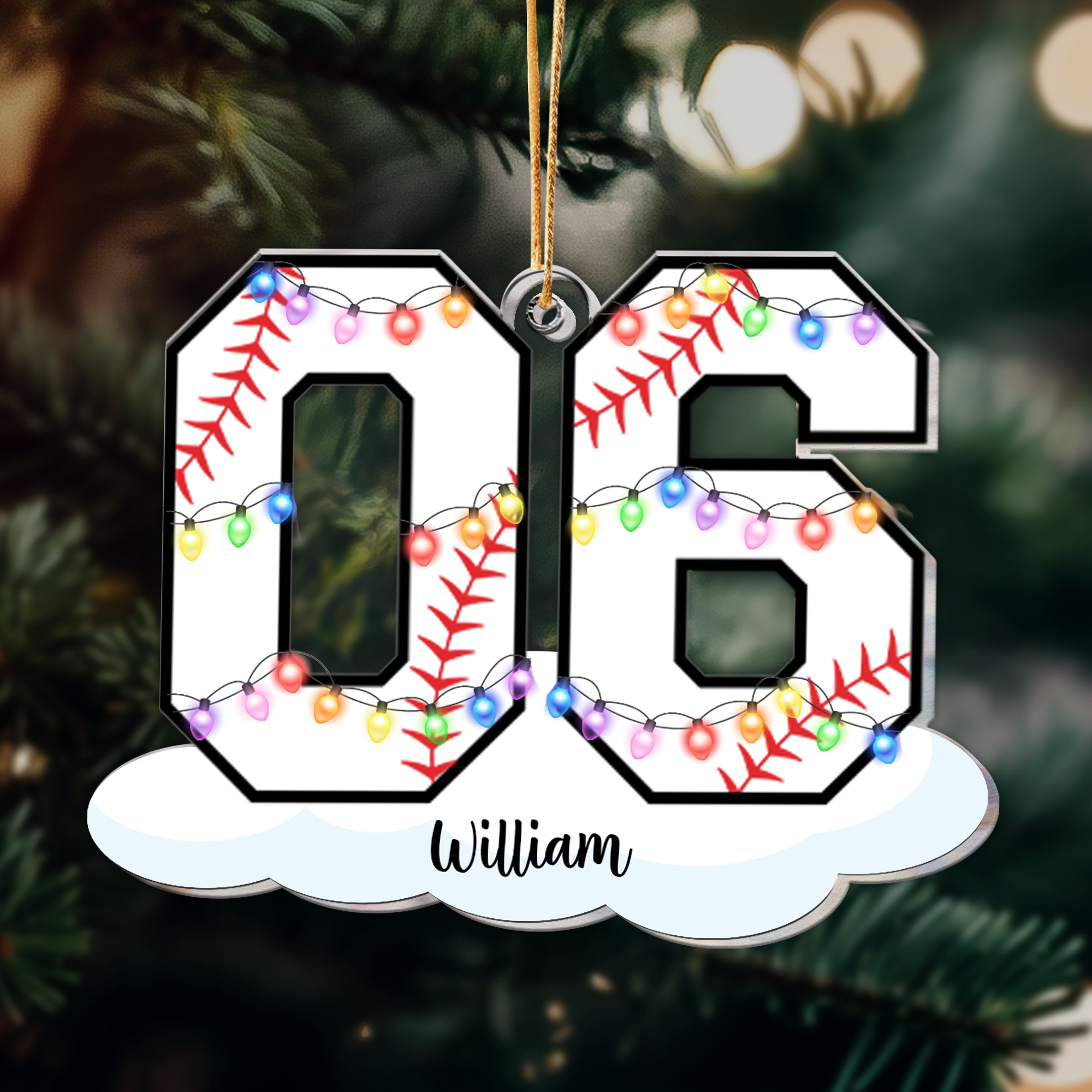 Baseball With Name And Number Christmas Light - Personalized Acrylic Ornament