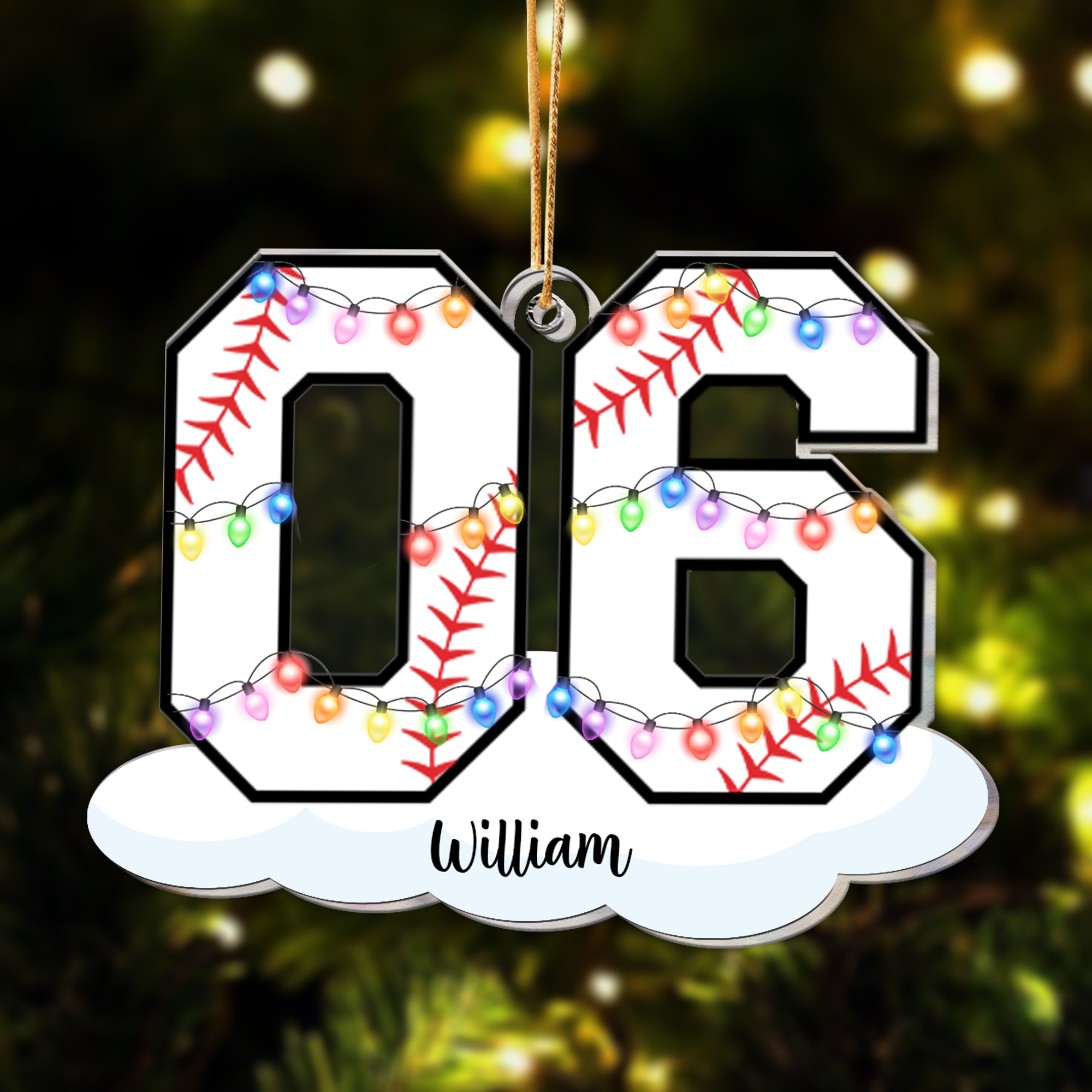 Baseball With Name And Number Christmas Light - Personalized Acrylic Ornament