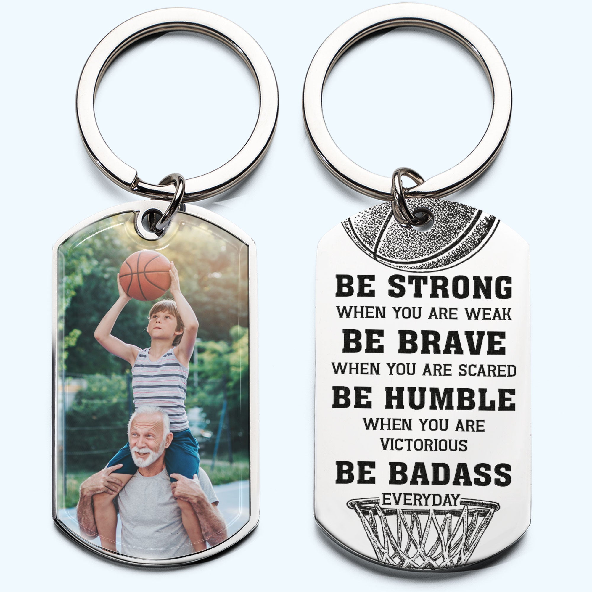 Be Strong - Basketball Version - Personalized Photo Stainless Steel Keychain