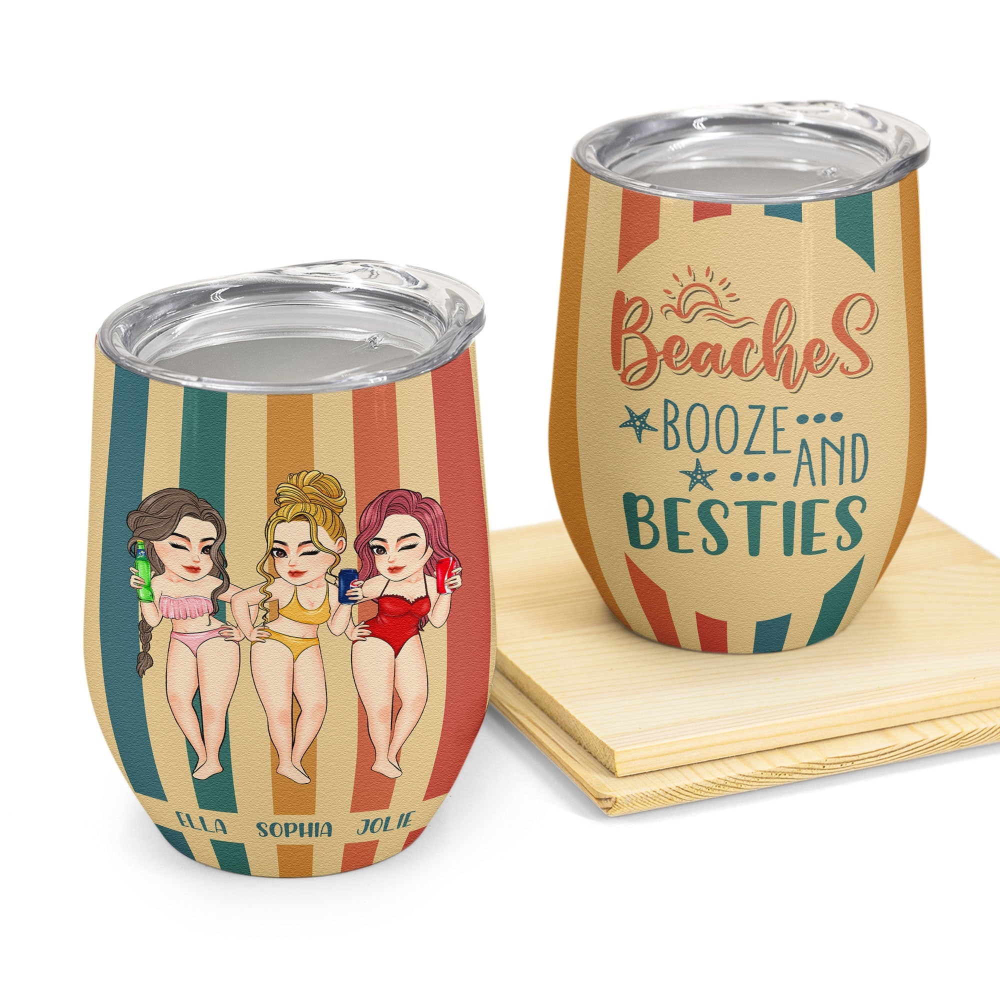 Beaches Booze & Besties - Personalized Wine Tumbler