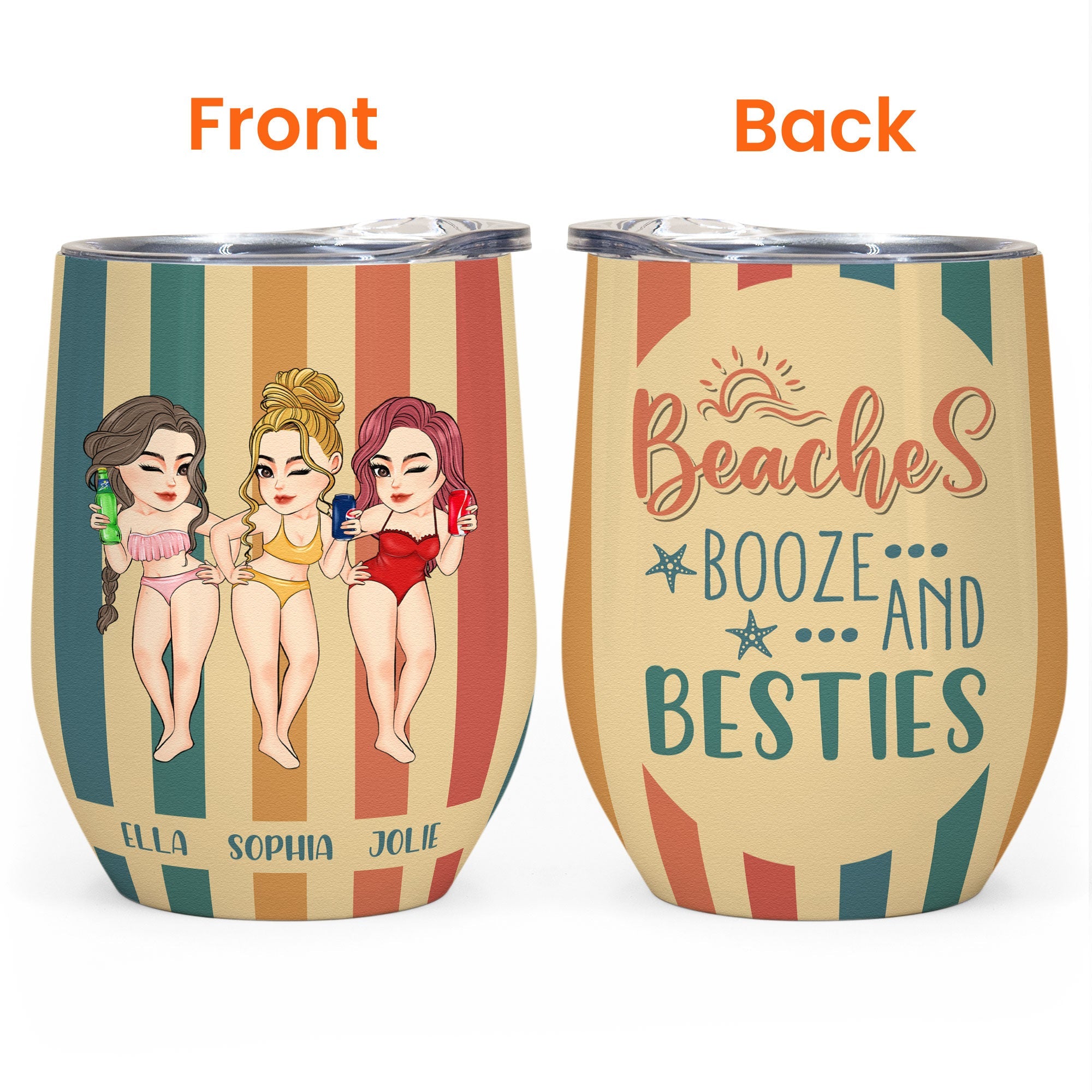 Beaches Booze & Besties - Personalized Wine Tumbler