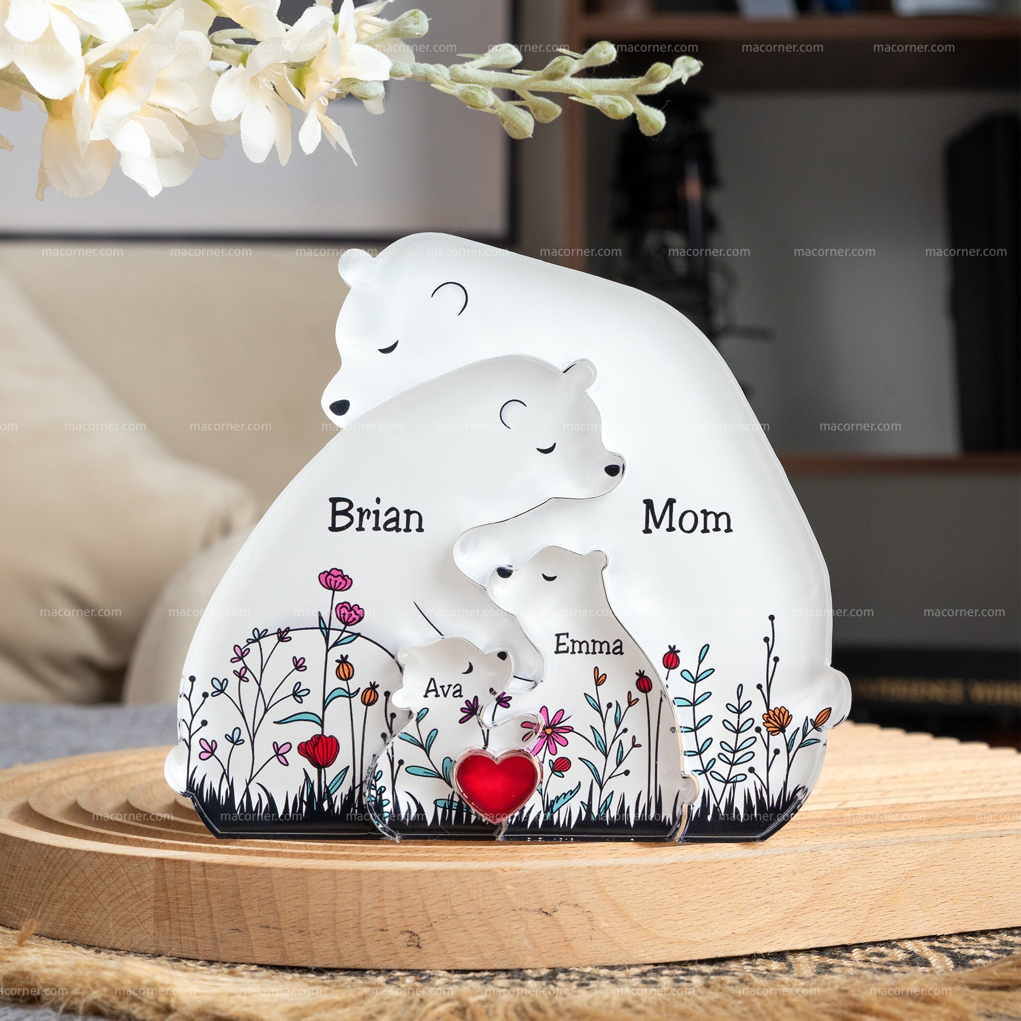 Hugging Bear Family Floral Version - Acrylic Bear Family Puzzle