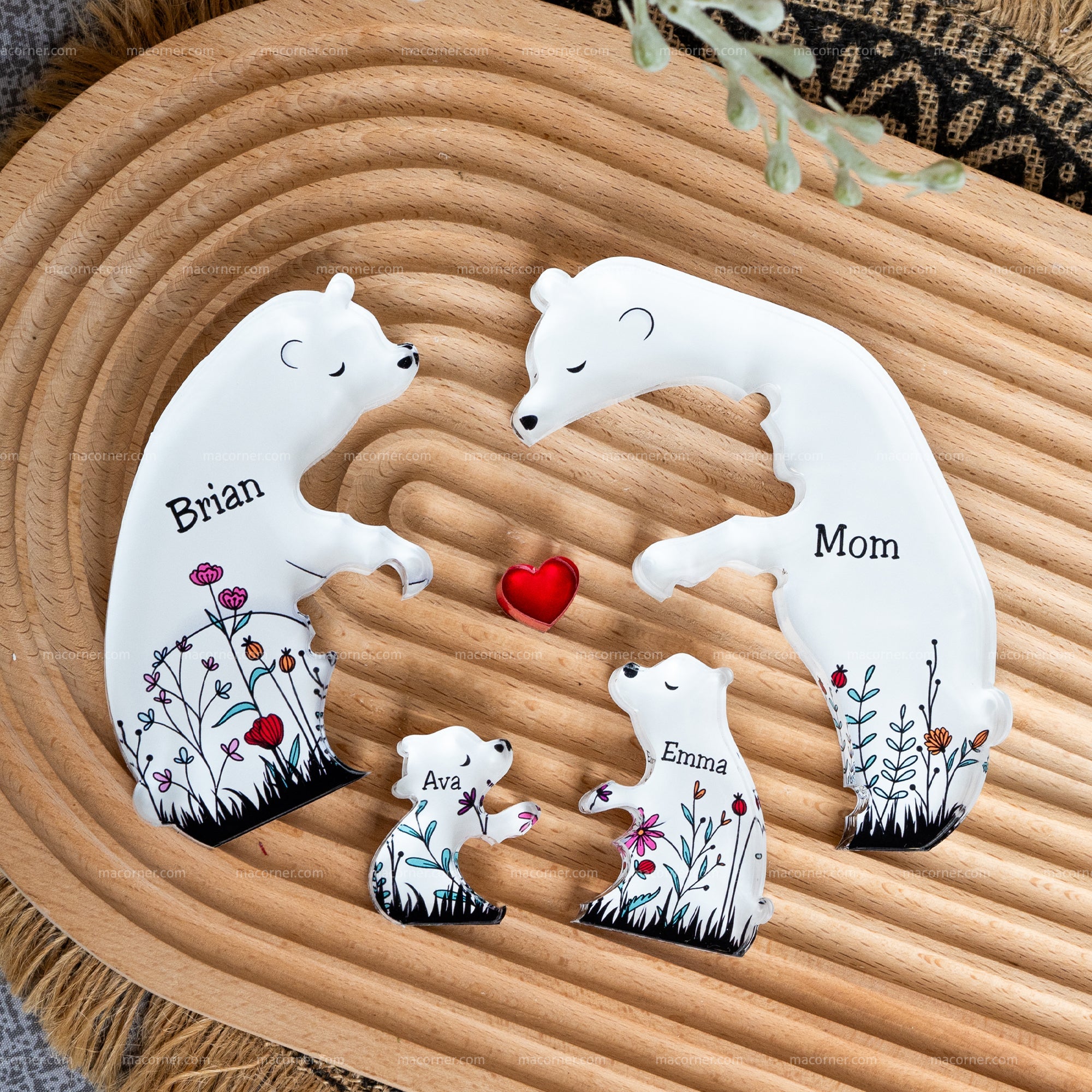 Hugging Bear Family Floral Version - Acrylic Bear Family Puzzle