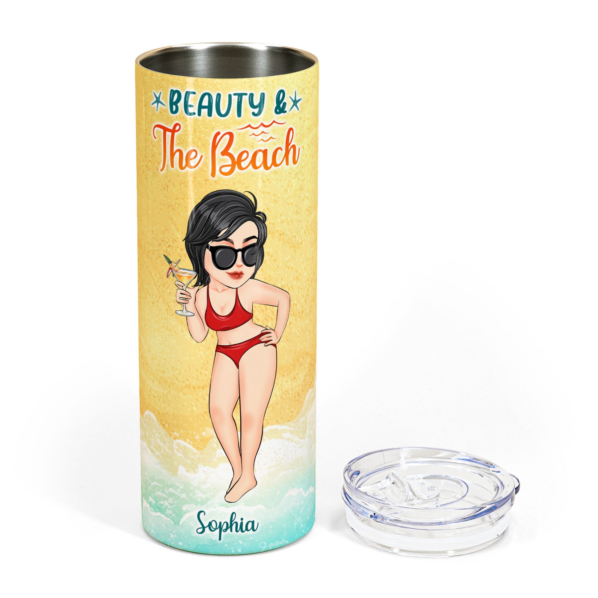 Beauty And The Beach - Personalized Skinny Tumbler - SummerGift For Her, Girl, Beach Lover, Vacation, Trippin' Gift, Cruisin'