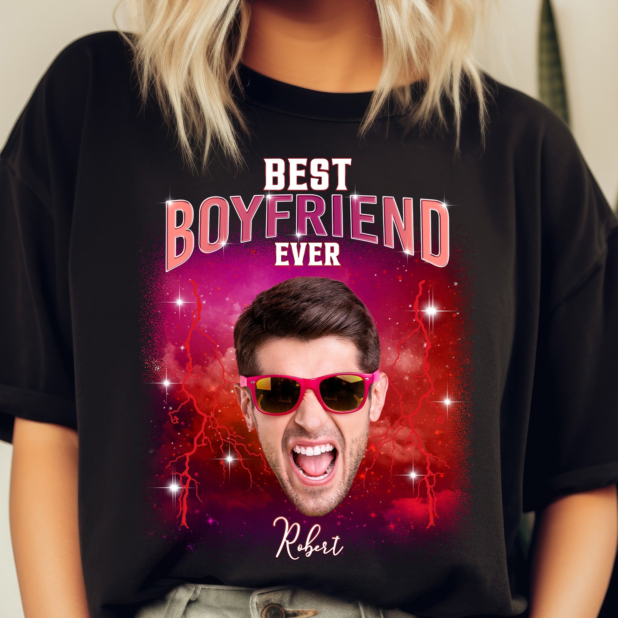 Best Boyfriend Ever Custom Funny Face Bootleg Tee - Personalized Photo Shirt