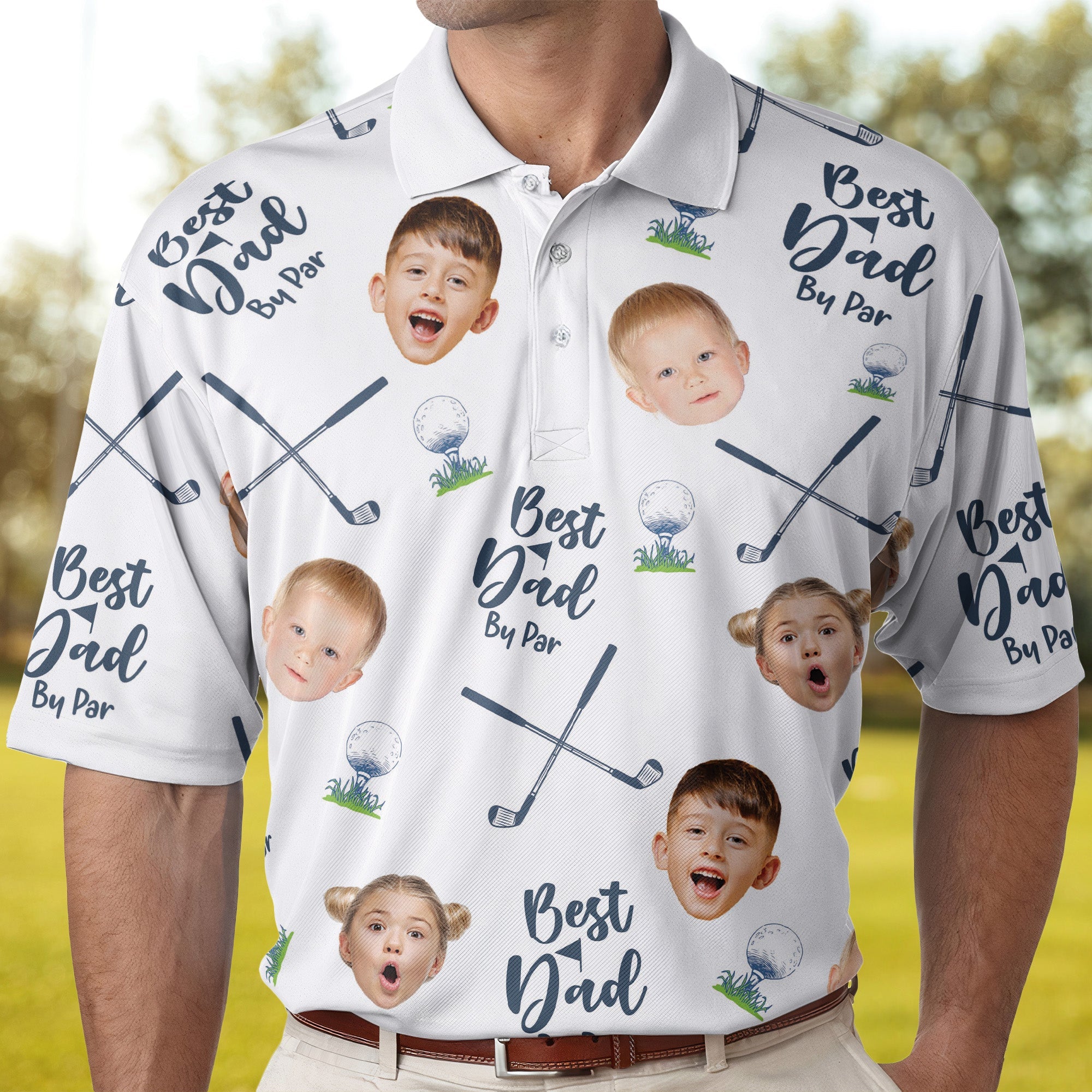 Best Dad By Par - Personalized Photo Polo Shirt