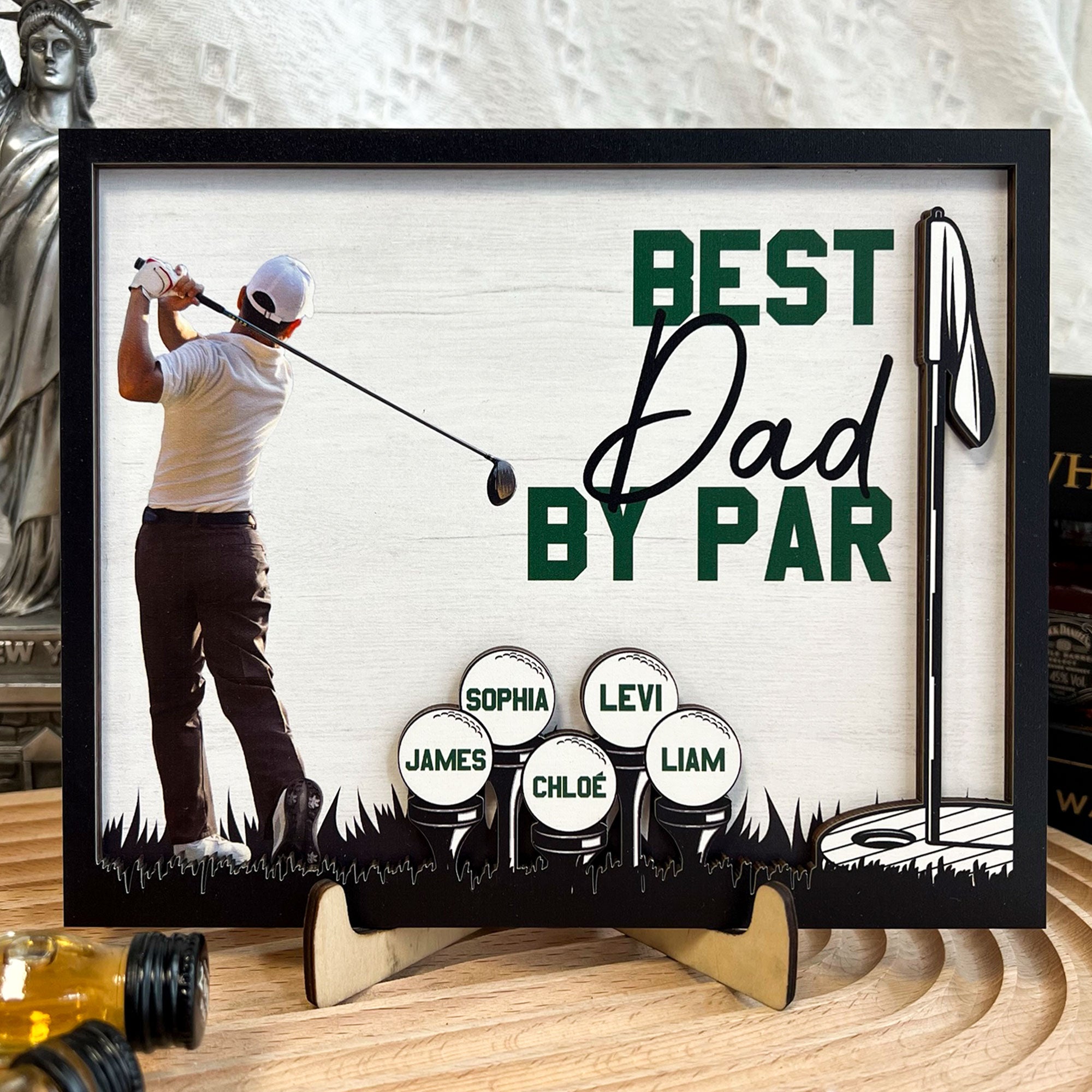 Best Dad By Par - Personalized Wooden Photo Plaque