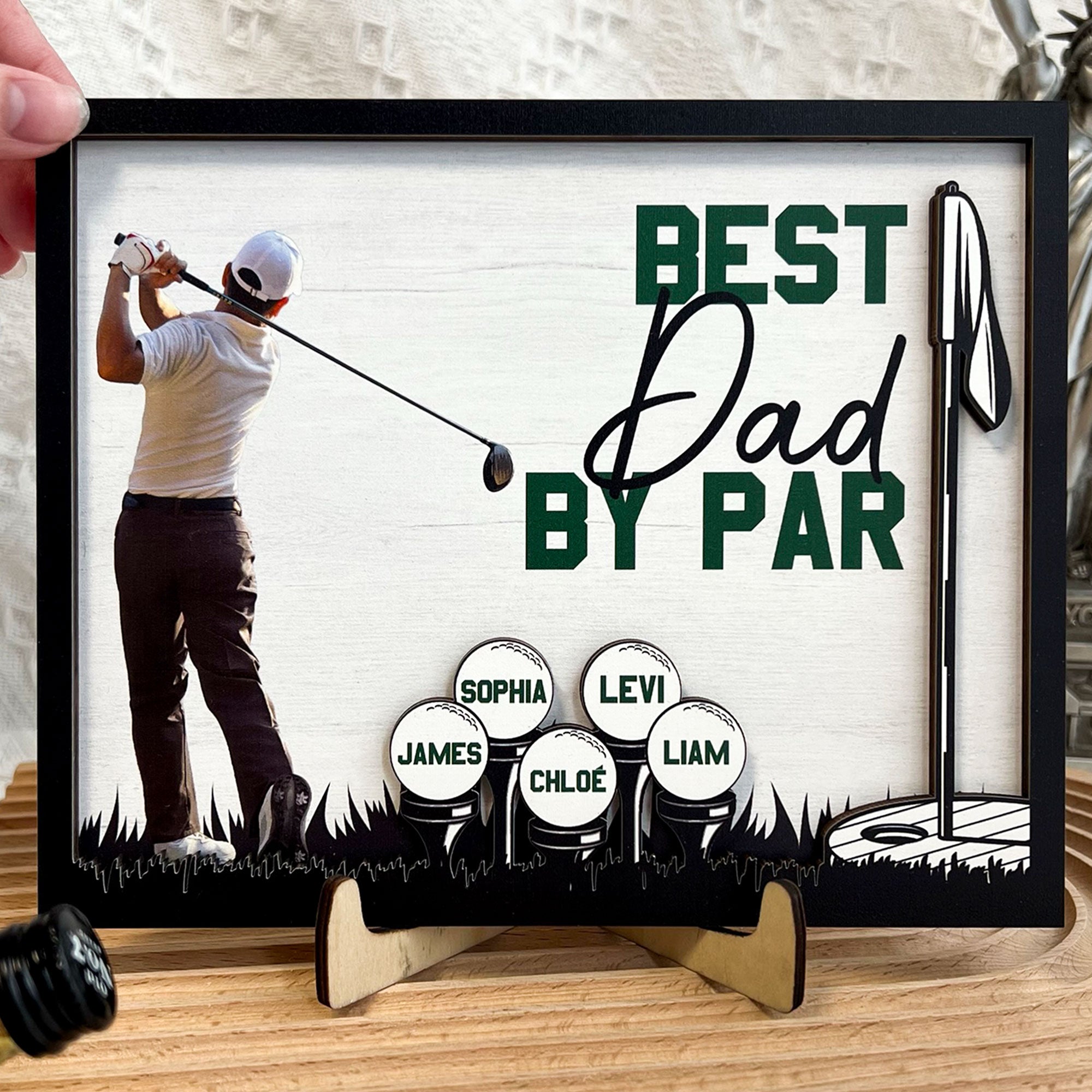 Best Dad By Par - Personalized Wooden Photo Plaque