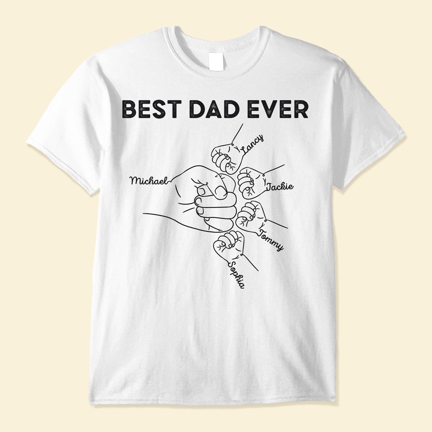 Best Dad Ever Hands Line Art - Personalized Shirt - Birthday Funny Gift For Grandpa, Papa, Daddy - From Wife, Daughters, Sons, Grandchildren