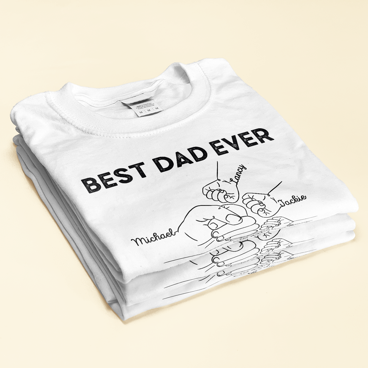 Best Dad Ever Hands Line Art - Personalized Shirt - Birthday Funny Gift For Grandpa, Papa, Daddy - From Wife, Daughters, Sons, Grandchildren