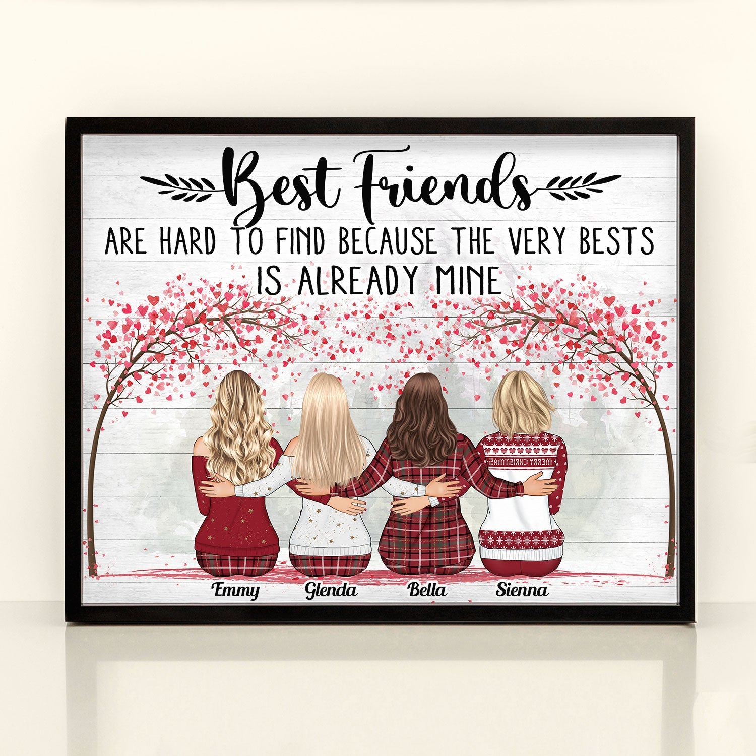 Best Friends Are Hard To Find The Bests Are Already Mine Pink Tree - Personalized Poster - Christmas Gift For Friends, Besties - Family Hugging