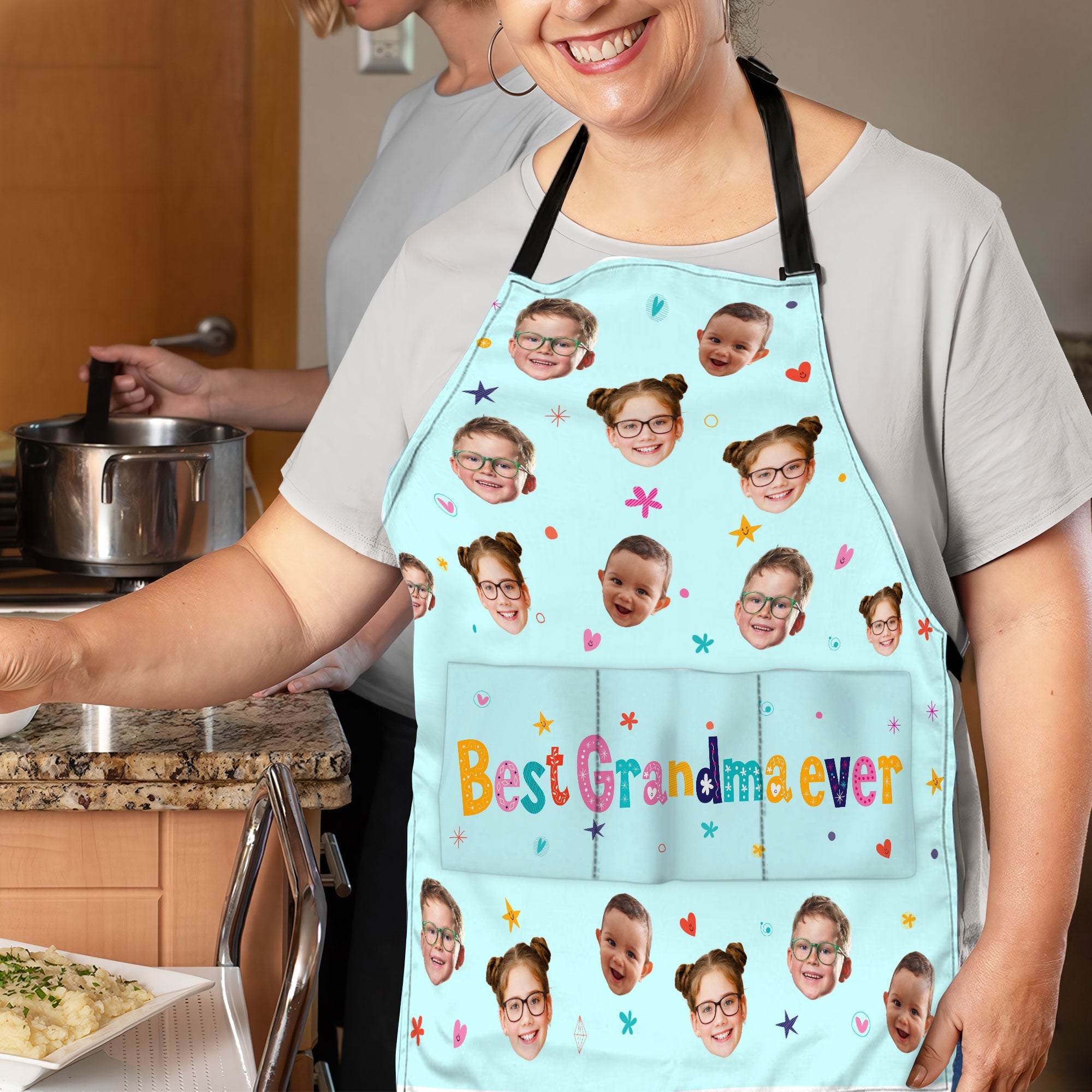 Best Mom Ever, Best Grandma - Personalized Photo Apron With Pocket