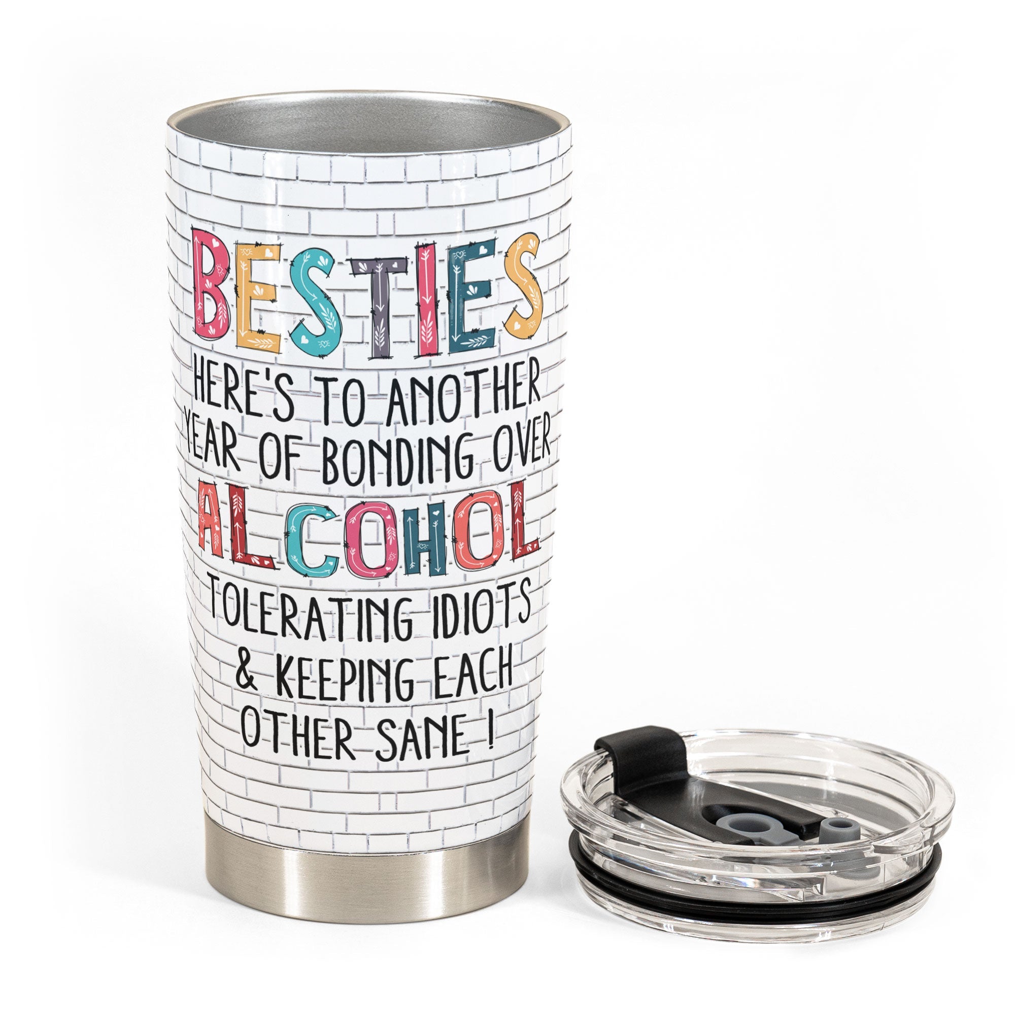 Besties - Another Year Of Bonding Over Alcohol - Cartoon Version - Personalized Tumbler Cup - Birthday, Funny Gift For Sisters, Sistas, Besties, Soul Sisters