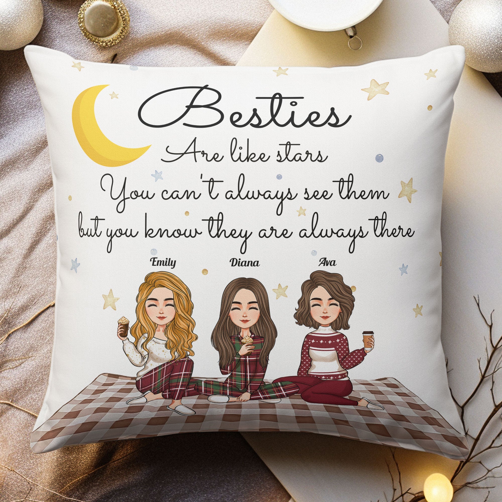 Besties Are Like Stars - Personalized Pillow (Insert Included)