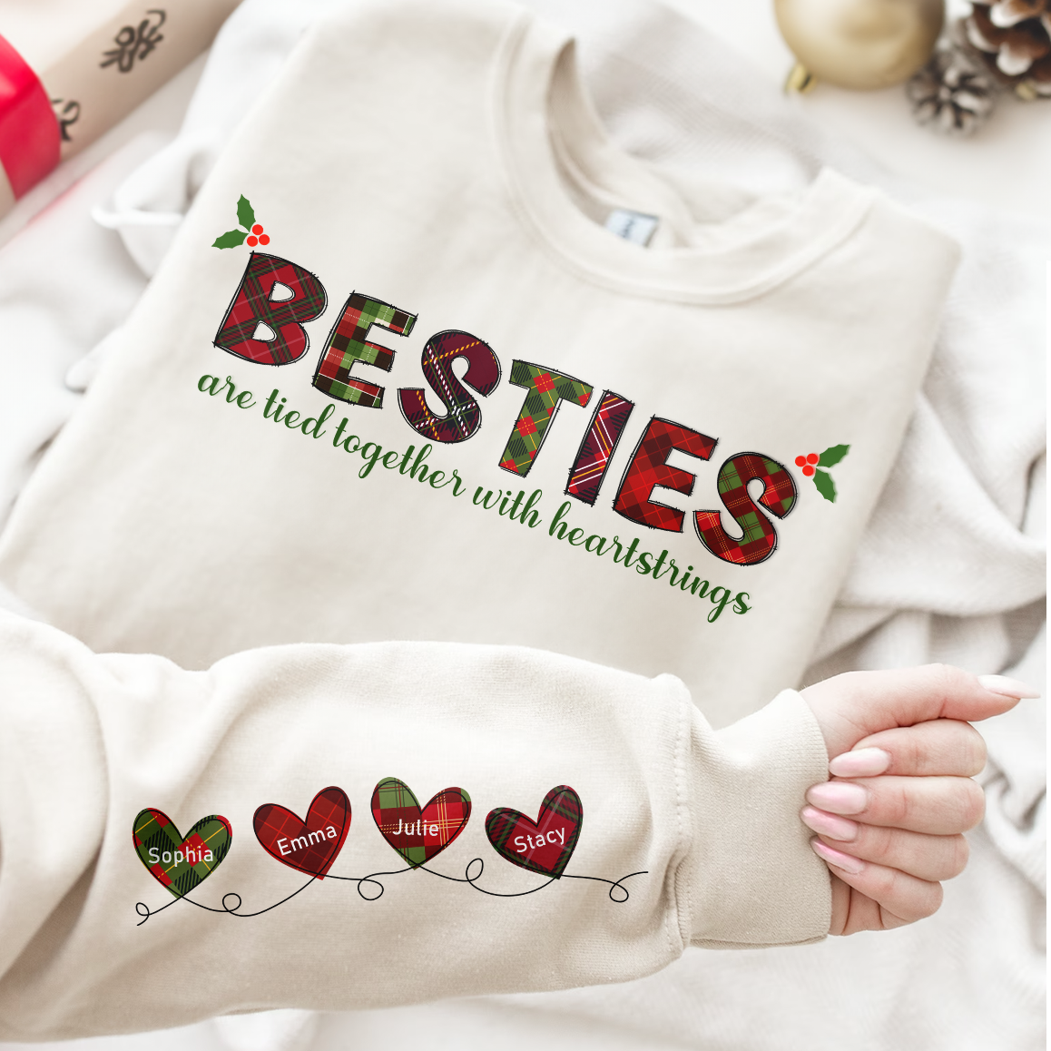 Besties Are Tied Together With Heartstrings - Personalized Sweatshirt