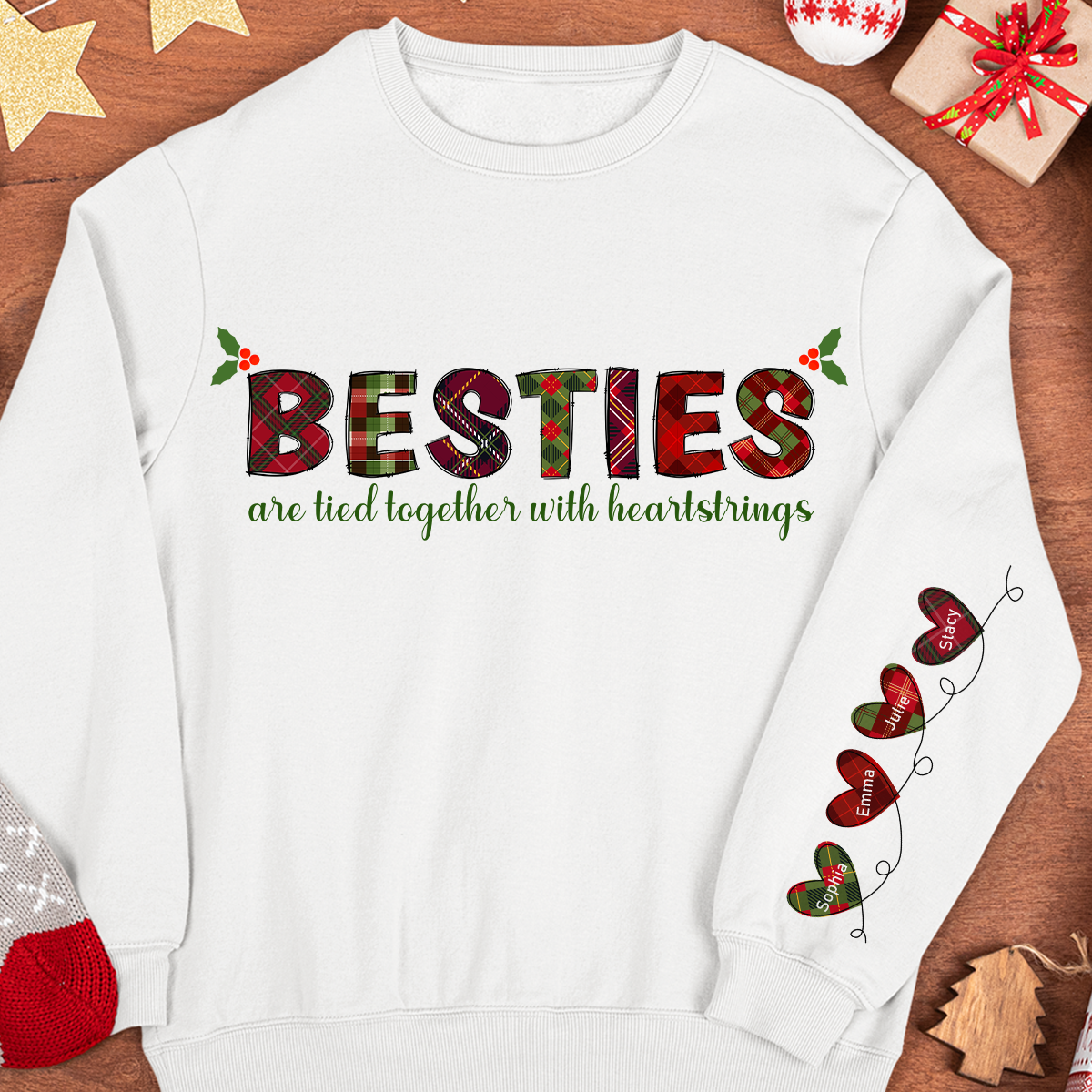 Besties Are Tied Together With Heartstrings - Personalized Sweatshirt