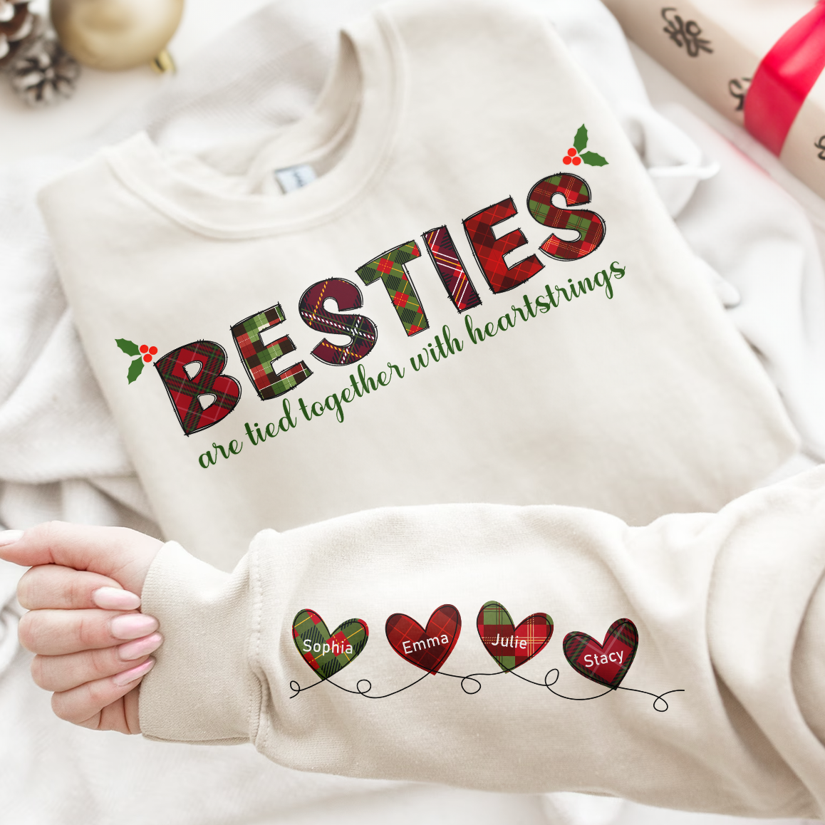 Besties Are Tied Together With Heartstrings - Personalized Sweatshirt