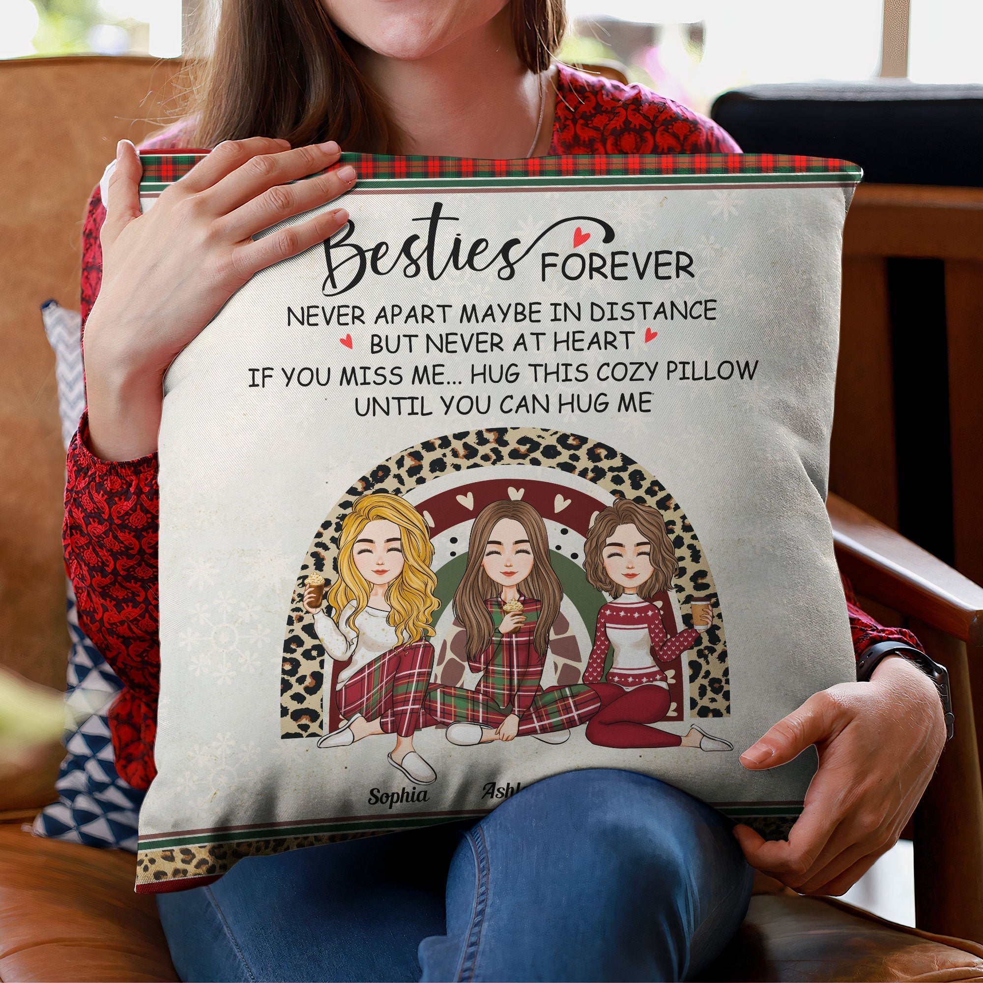 Besties Hug This Cozy Pillow - Personalized Pillow (Insert Included) - Christmas, New Year Gift For Sisters, Sistas, Besties, Soul Sisters