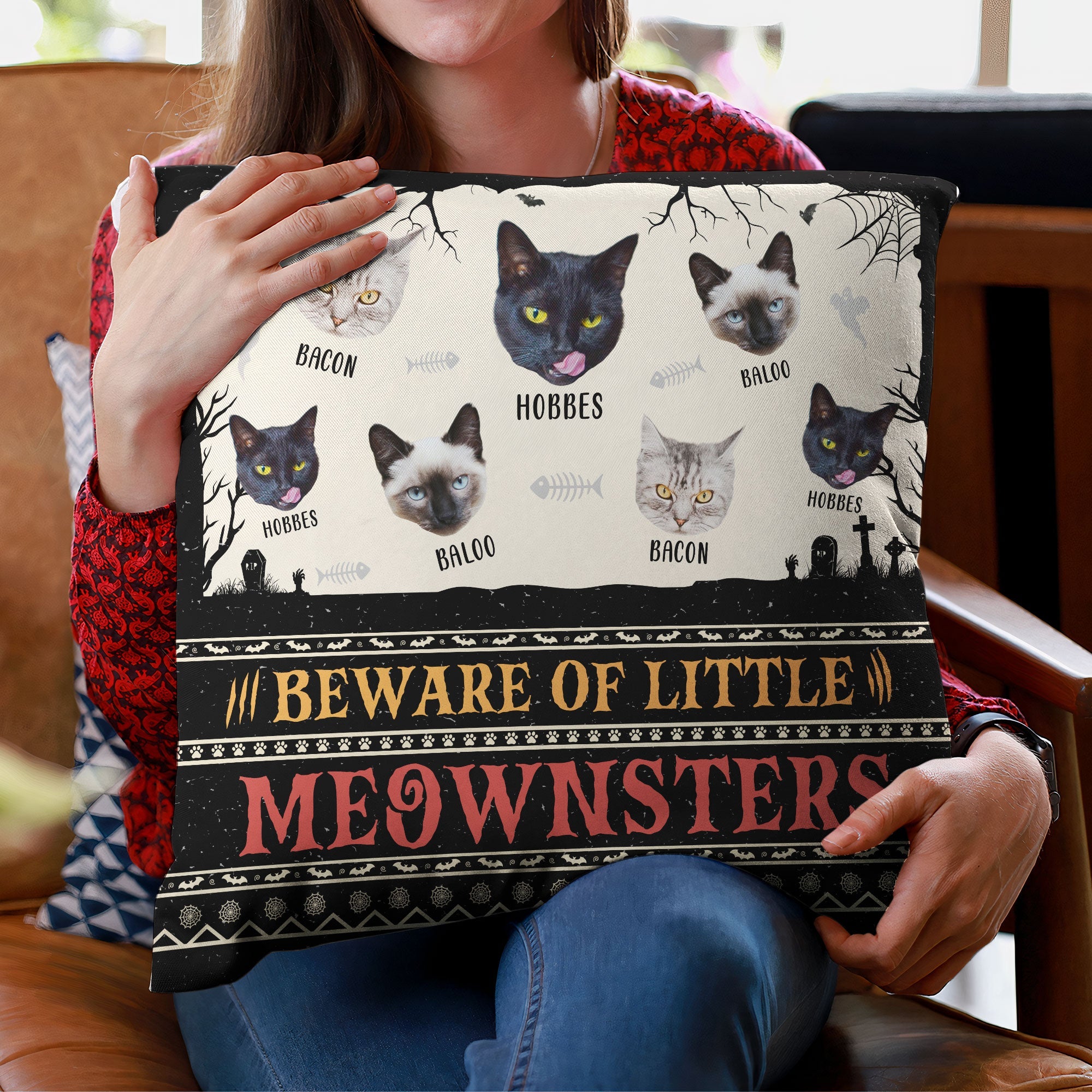 Beware Of Little Meownsters - Custom Photo Pillow