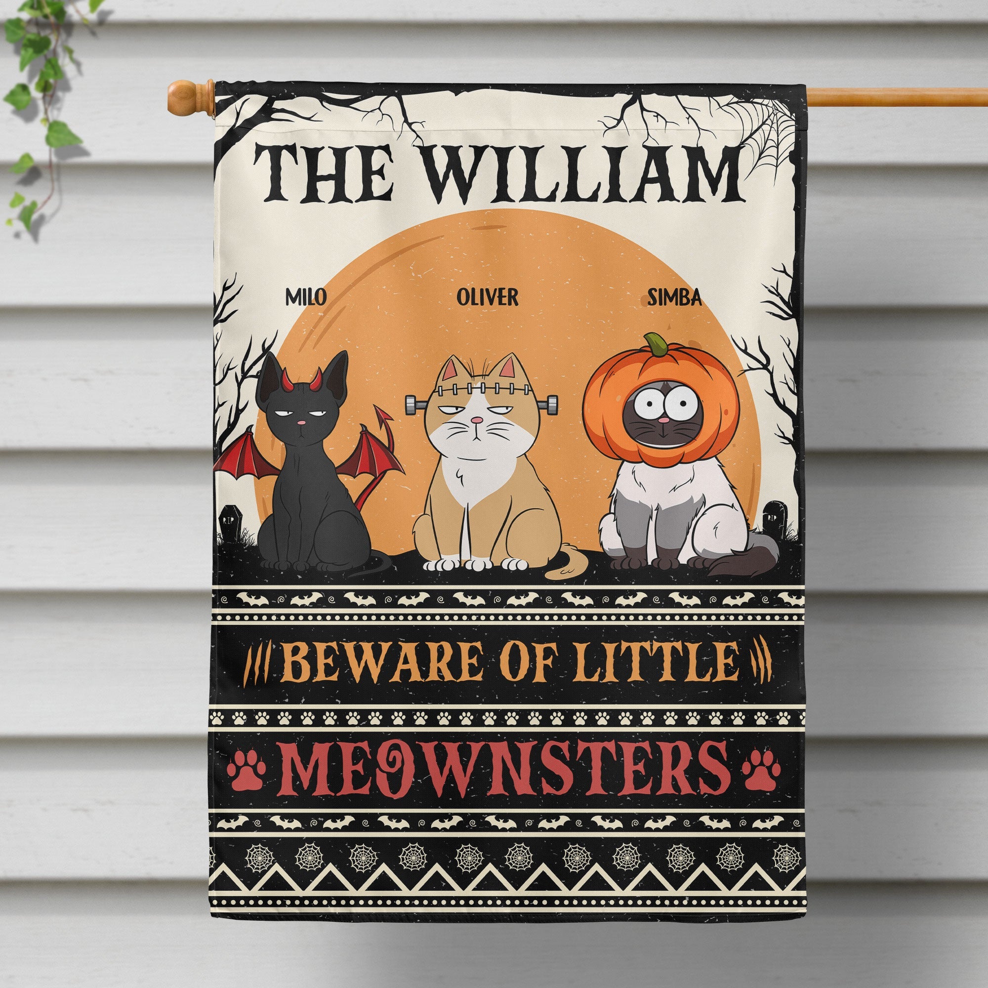 Beware Of Little Meownsters Happy Halloween- Personalized Flag