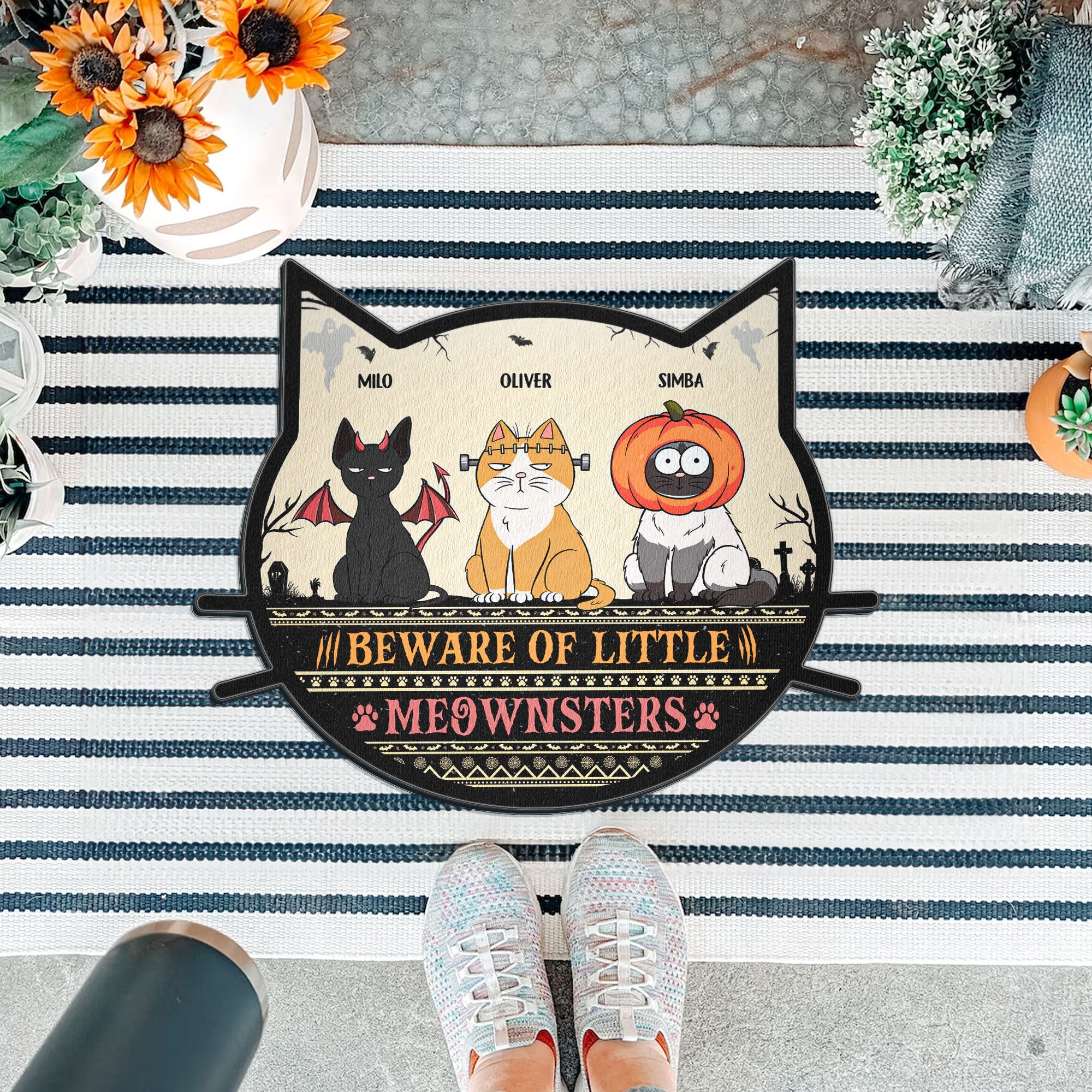 Beware Of Little Meownsters - Personalized Custom Shaped Doormat