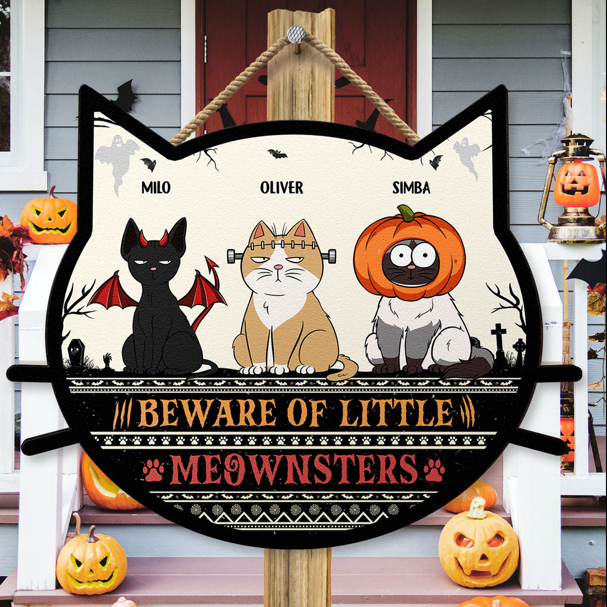 Beware Of Little Meownsters - Personalized Custom Shaped Wood Sign