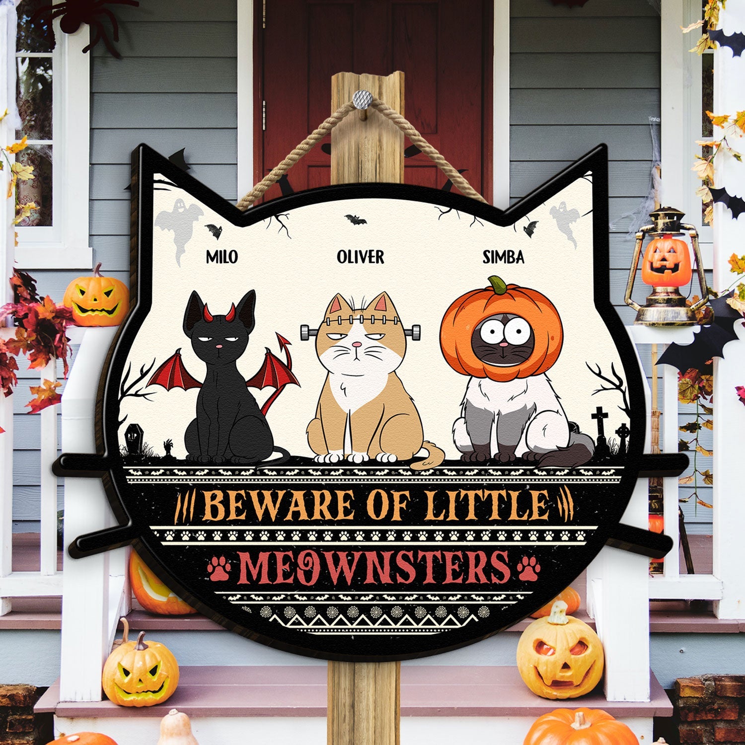 Beware Of Little Meownsters - Personalized Custom Shaped Wood Sign