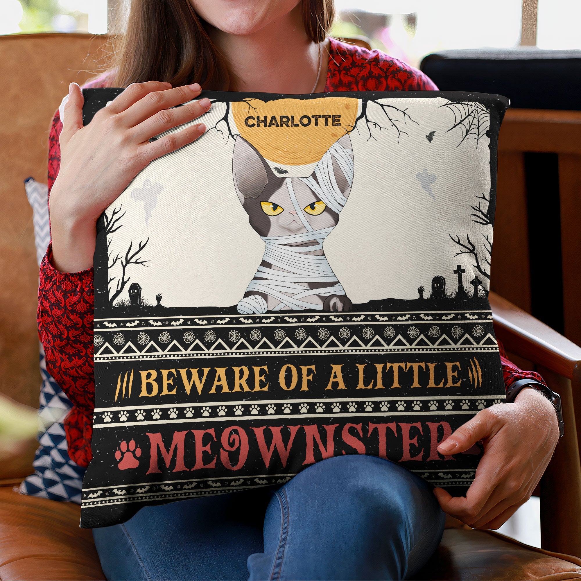 Beware Of Little Meownsters - Personalized Pillow (Insert Included) - Funny Halloween Gift For Cat Lovers, Cat Mom