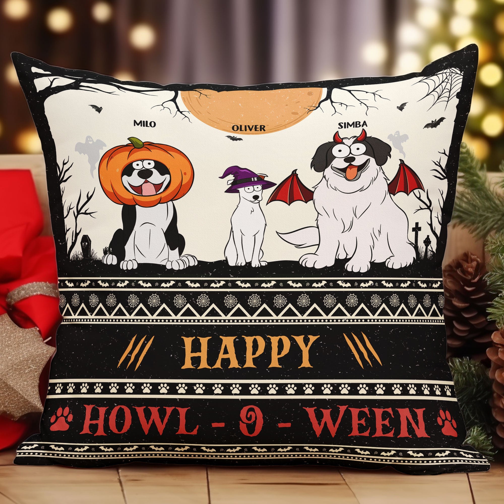 Happy Howl-O-Ween - Personalized Pillow (Insert Included)