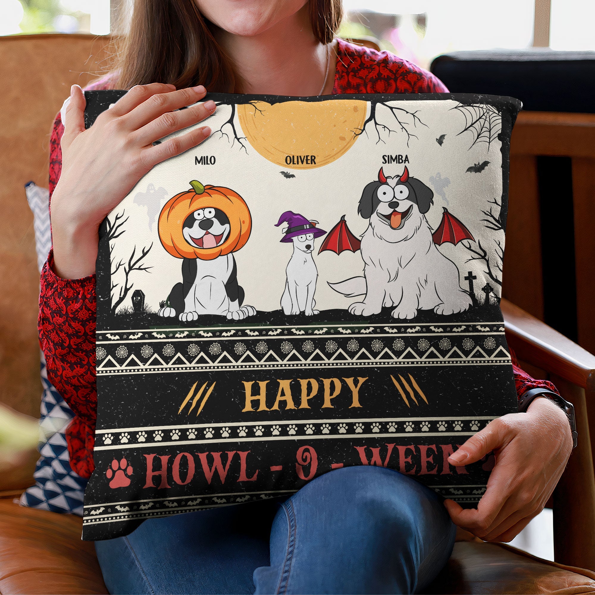 Happy Howl-O-Ween - Personalized Pillow (Insert Included)