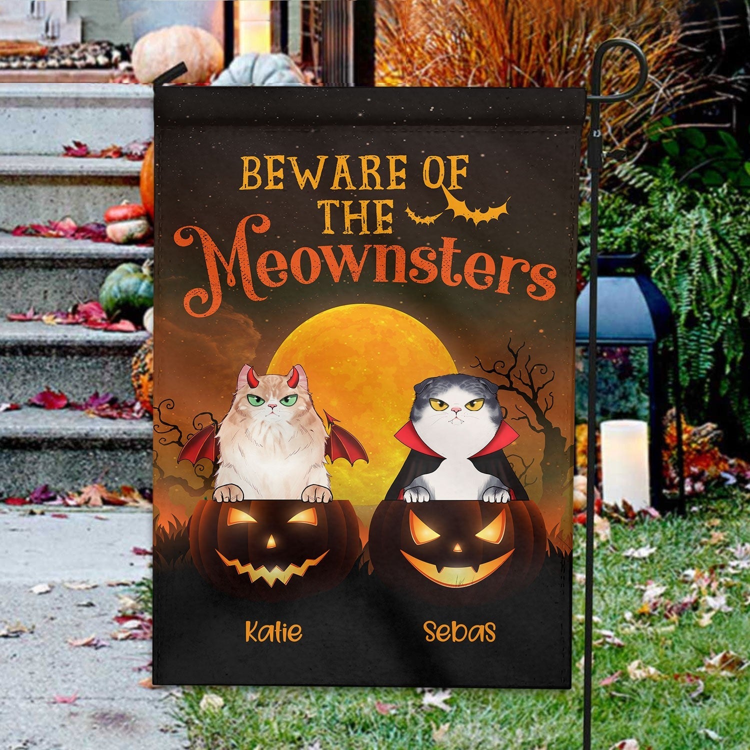 Beware Of The Meownsters - Personalized Garden Flag - Glaring Cat