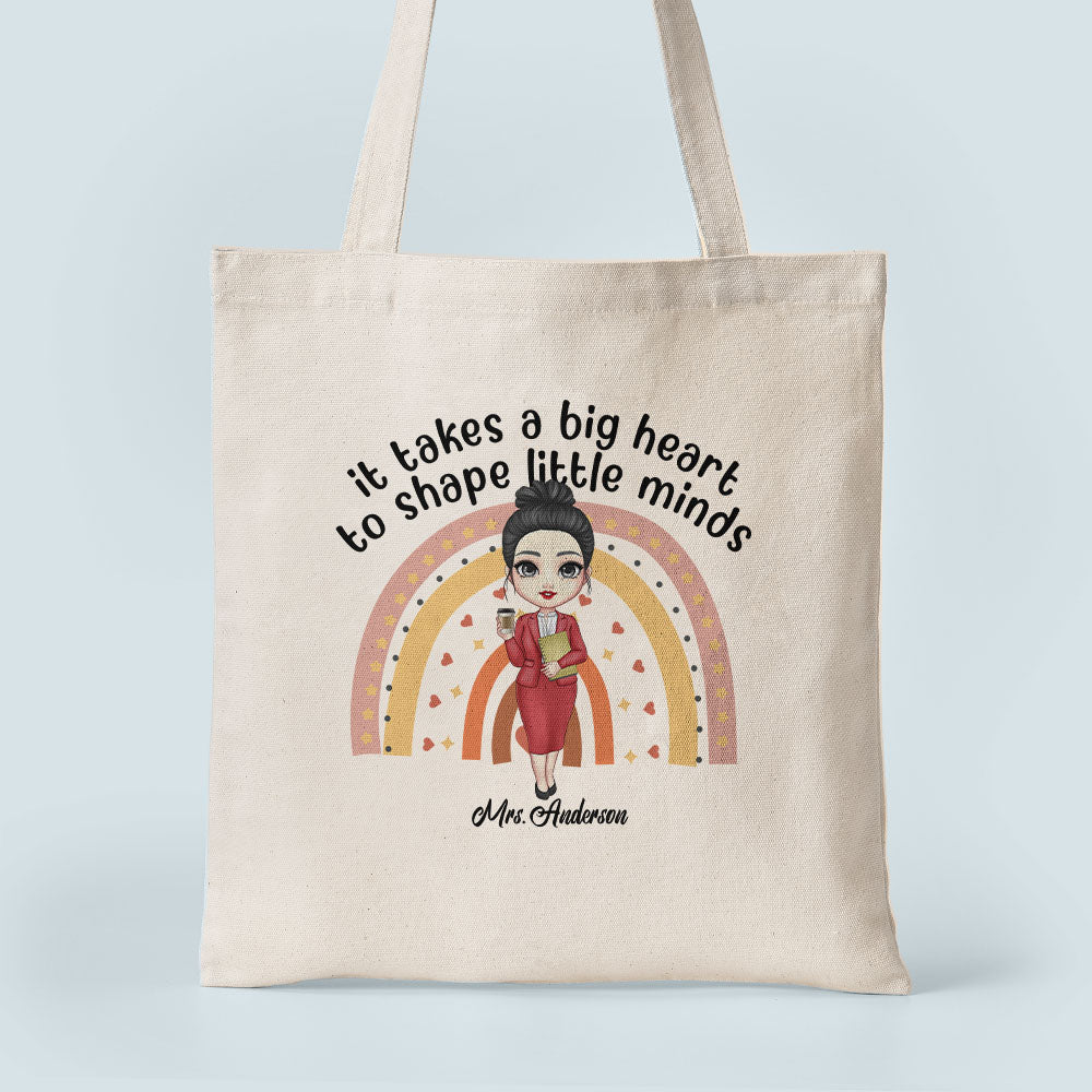 Big Heart Shapes Little Minds - Personalized Tote Bag - Birthday, Back To School Gift For Teachers, Colleagues, New Teacher Gift