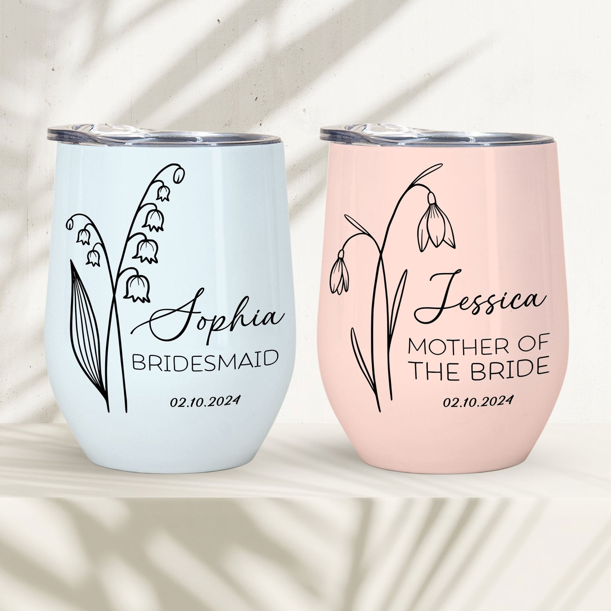 Birthflower Cup Wedding Gift For Bridesmaid Mother In Law - Personalized Wine Tumbler