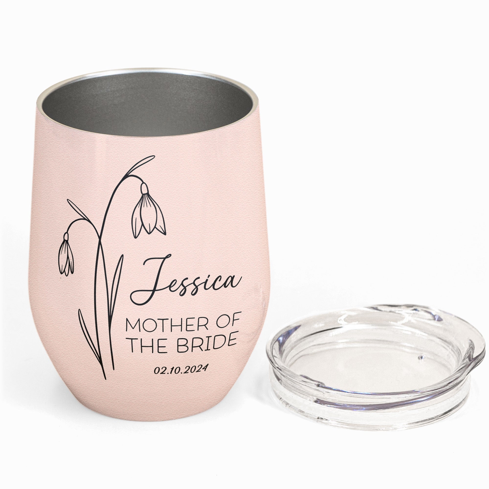 Birthflower Cup Wedding Gift For Bridesmaid Mother In Law - Personalized Wine Tumbler