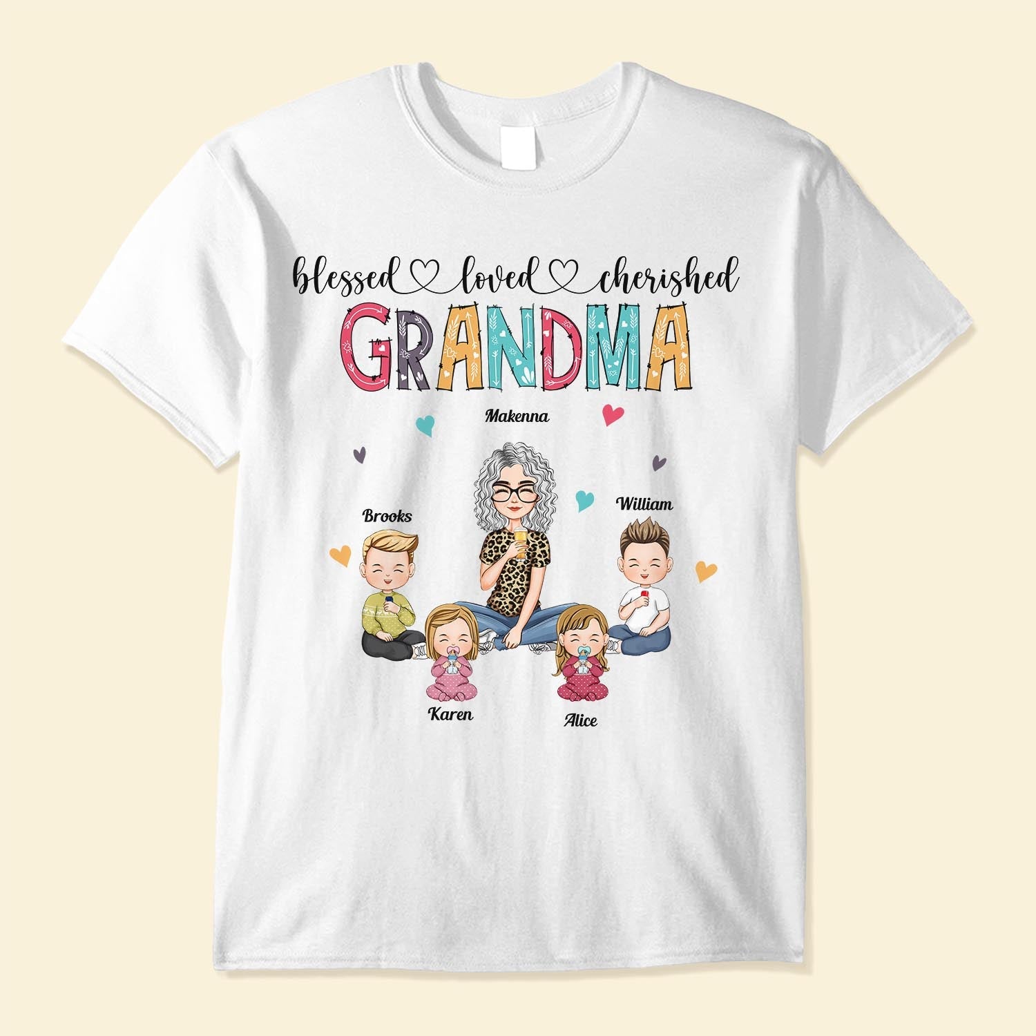 Blessed , Loved, Cherished  - Personalized Shirt - Birthday, Loving Gift For Grandma, Nana, Gigi