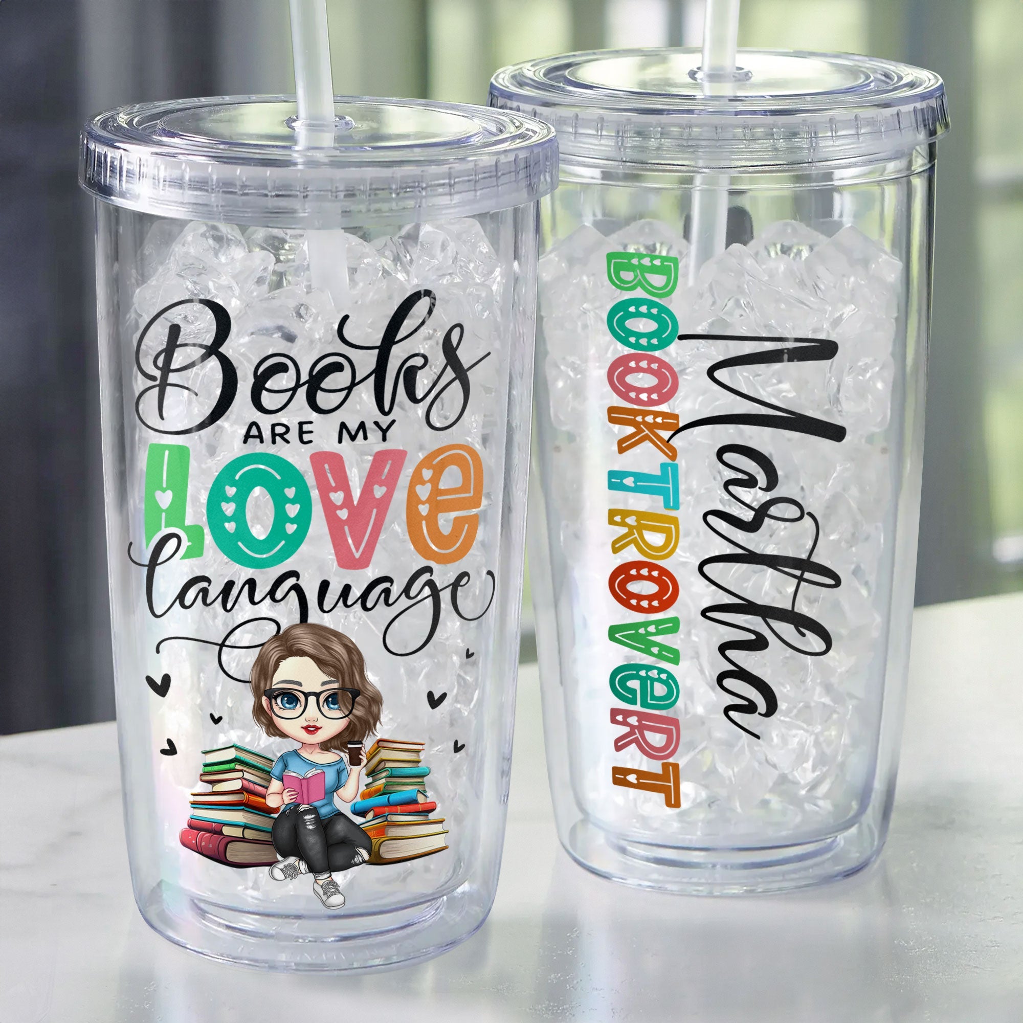 Booktrovert - Personalized Acrylic Insulated Tumbler With Straw