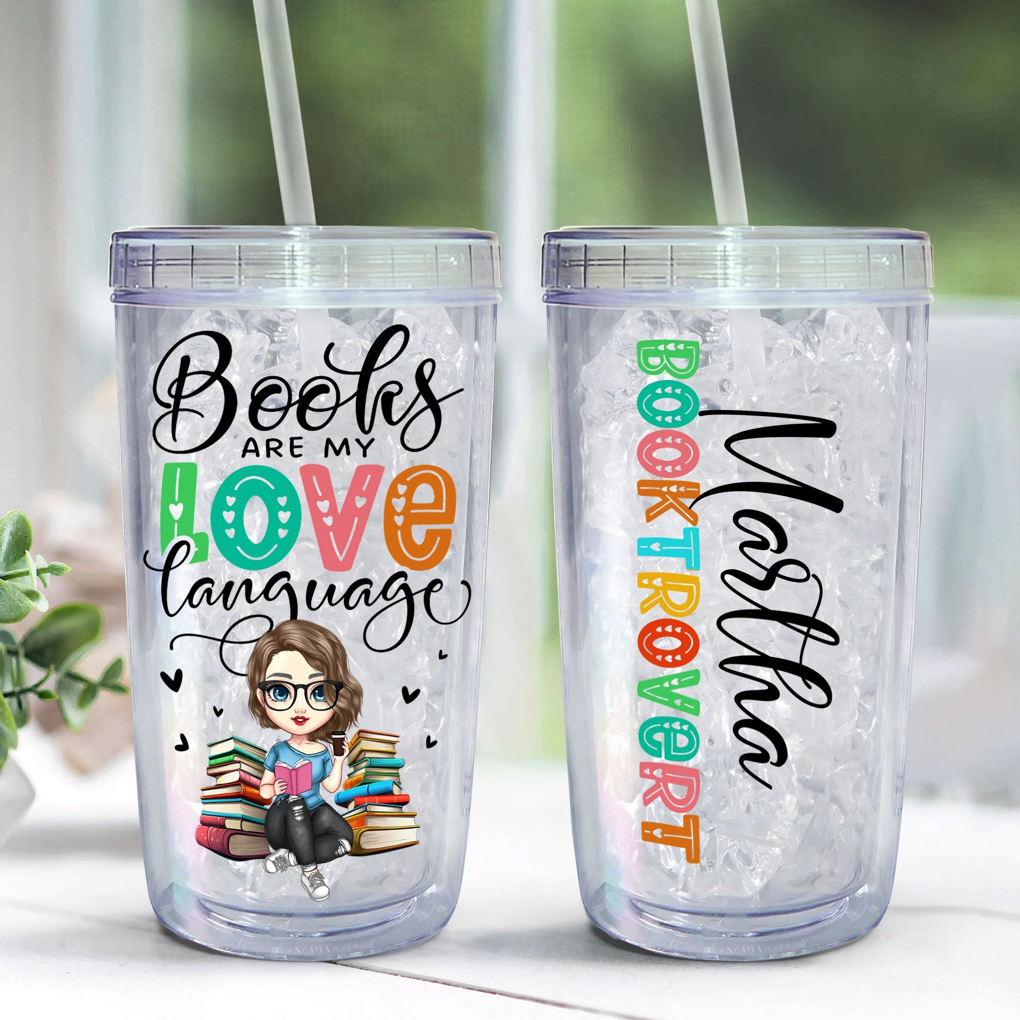 Booktrovert - Personalized Acrylic Insulated Tumbler With Straw