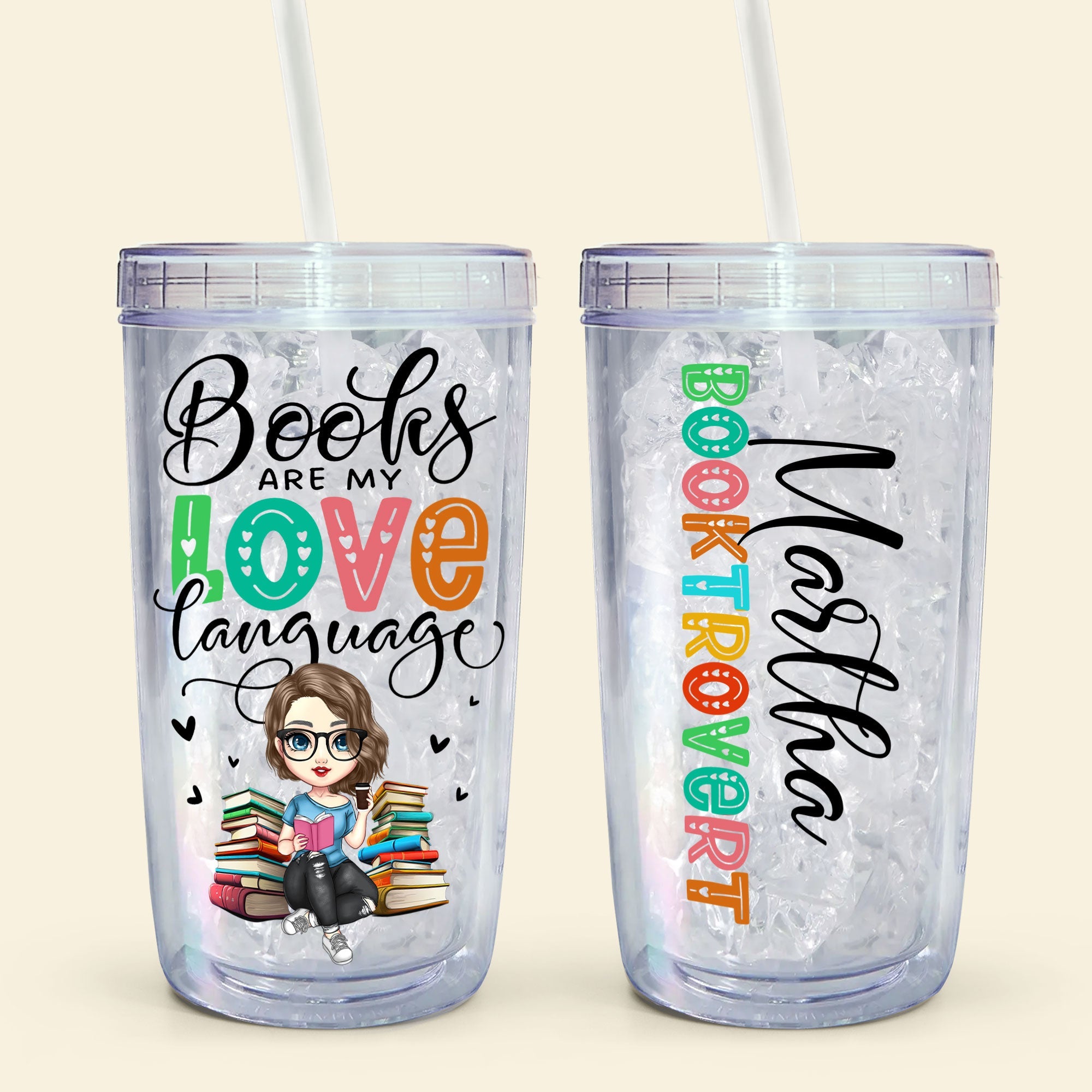 Booktrovert - Personalized Acrylic Insulated Tumbler With Straw