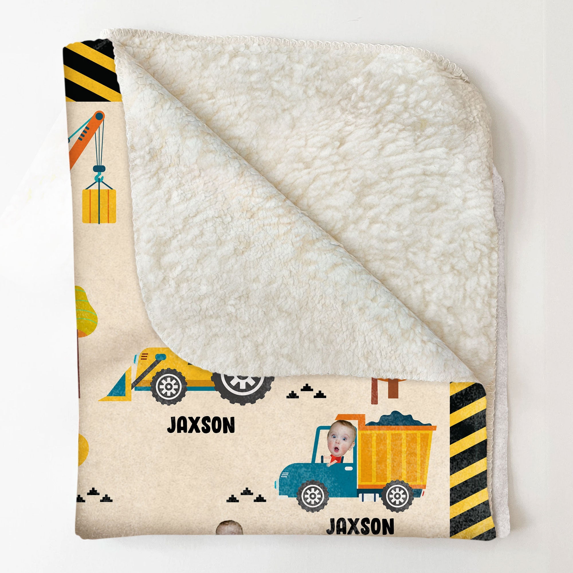 Boy Riding Construction Vehicle - Personalized Photo Blanket