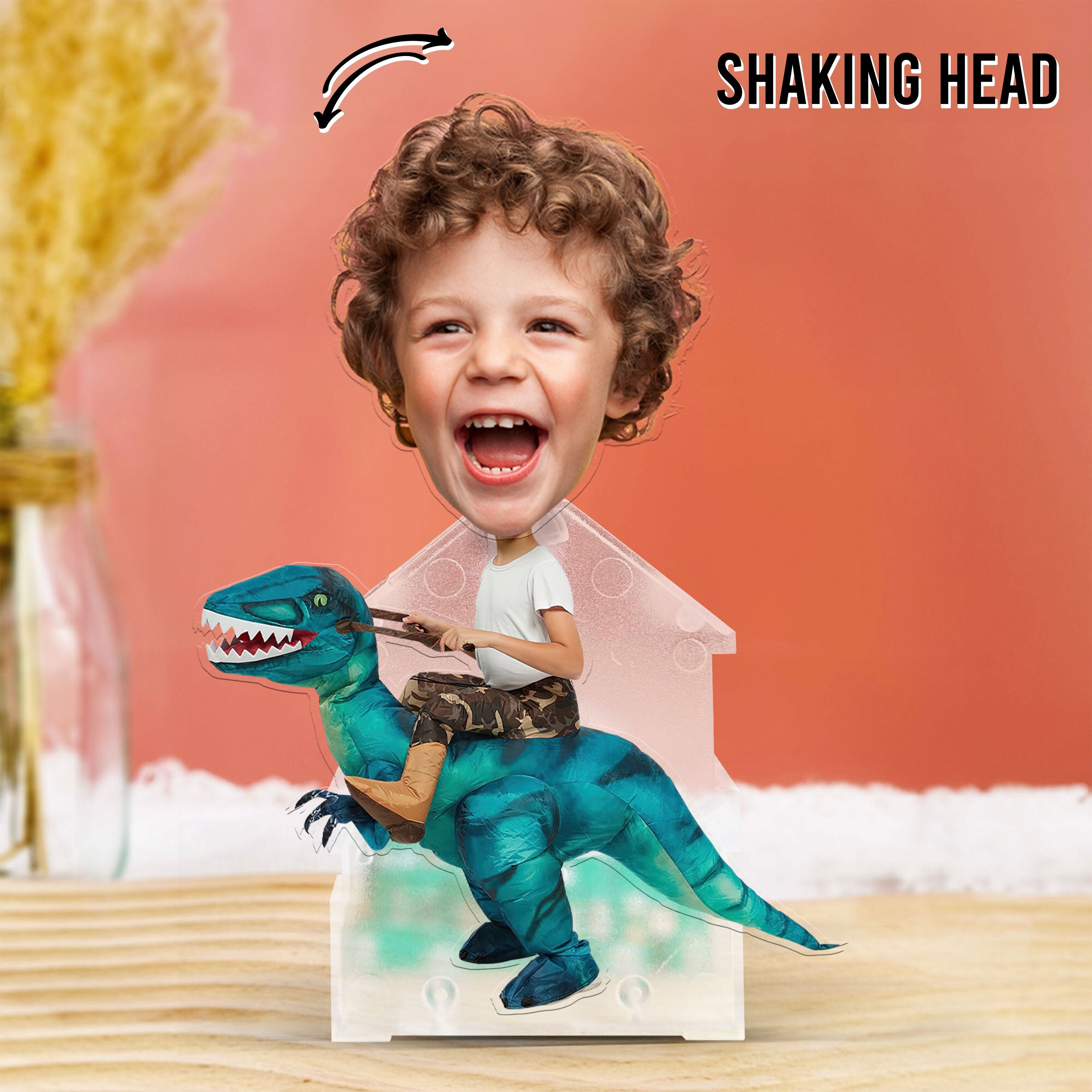 Boys Girls Playful Dinosaur Flamingo Alien - Personalized Photo Shaking Head Acrylic Standee