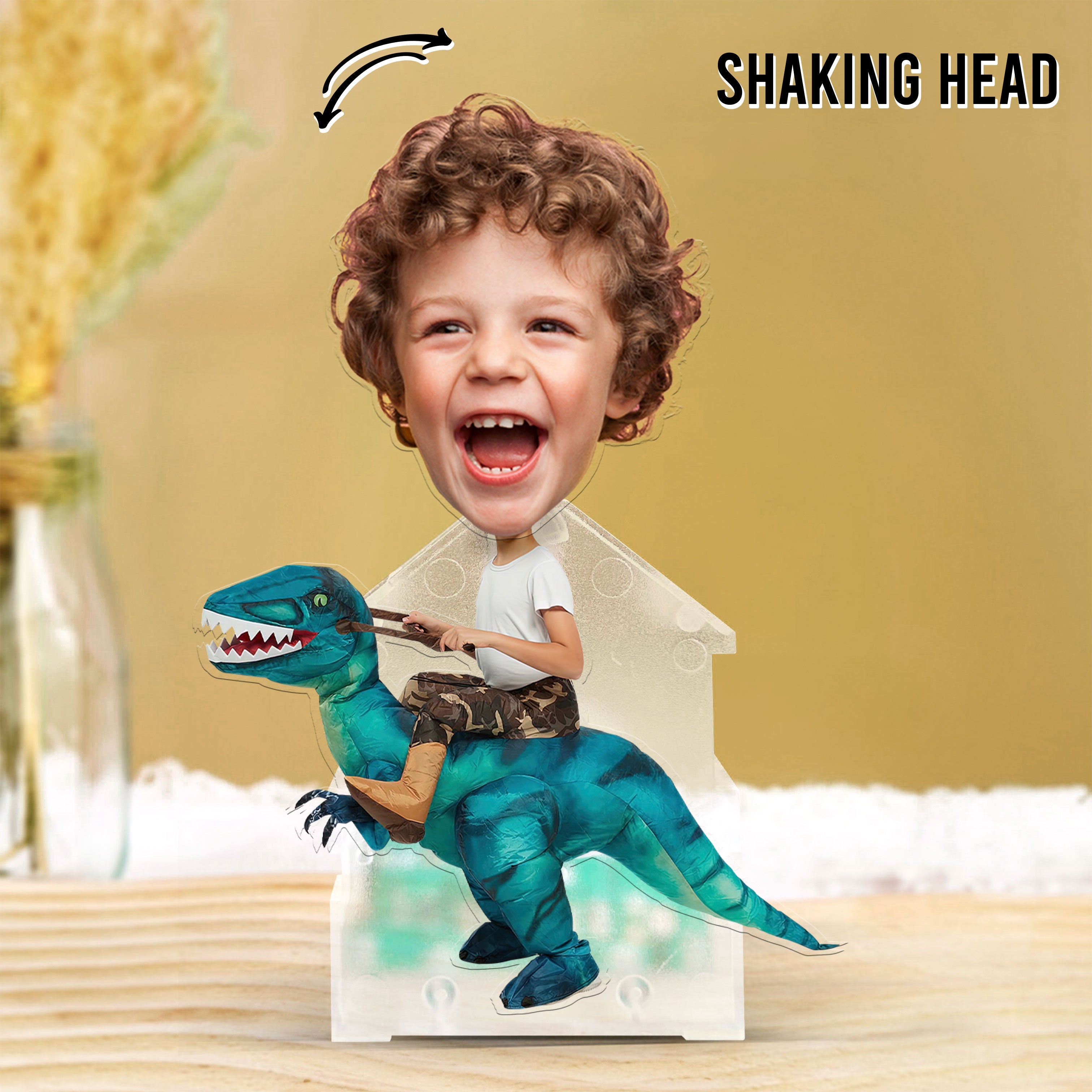 Boys Girls Playful Dinosaur Flamingo Alien - Personalized Photo Shaking Head Acrylic Standee