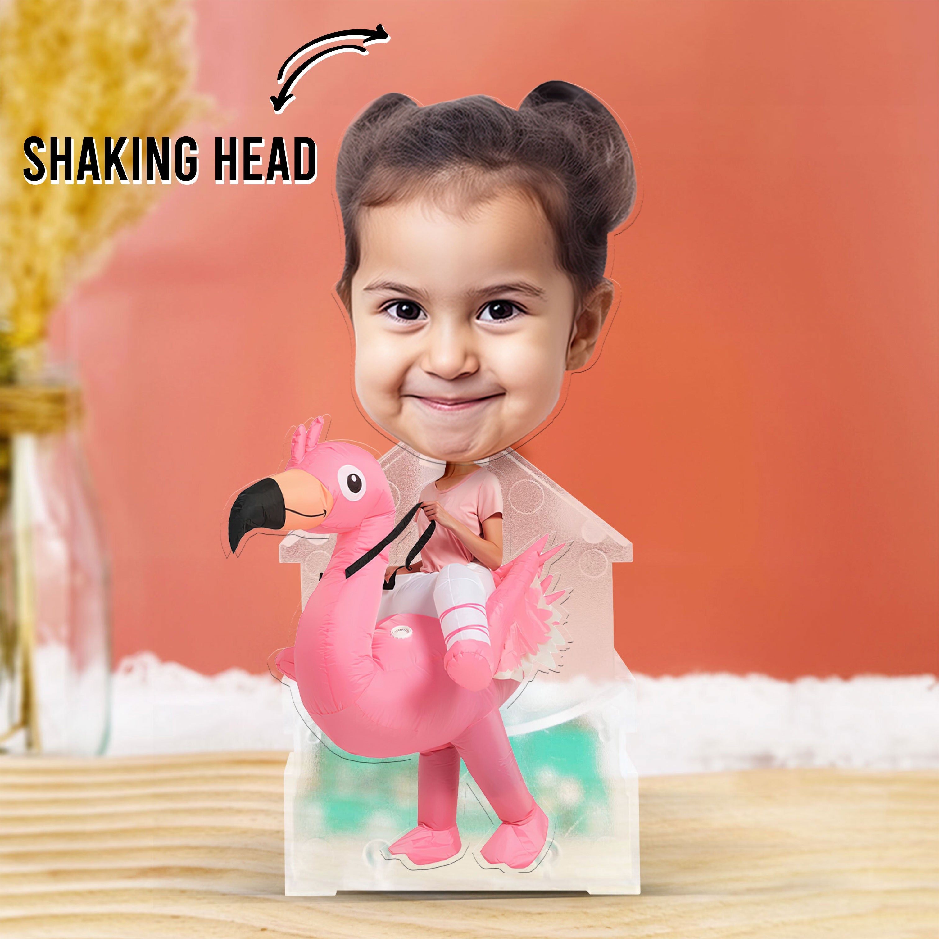 Boys Girls Playful Dinosaur Flamingo Alien - Personalized Photo Shaking Head Acrylic Standee