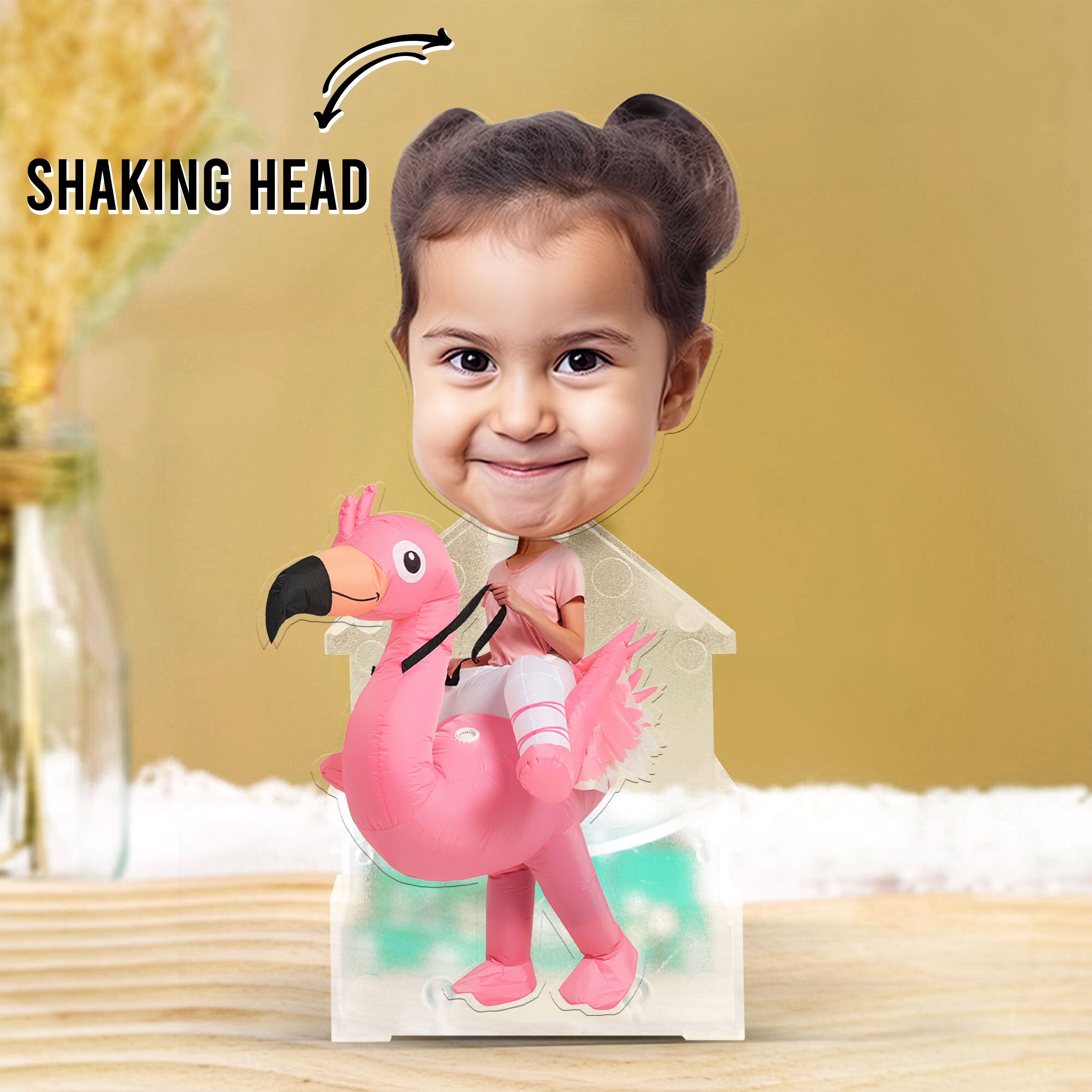 Boys Girls Playful Dinosaur Flamingo Alien - Personalized Photo Shaking Head Acrylic Standee