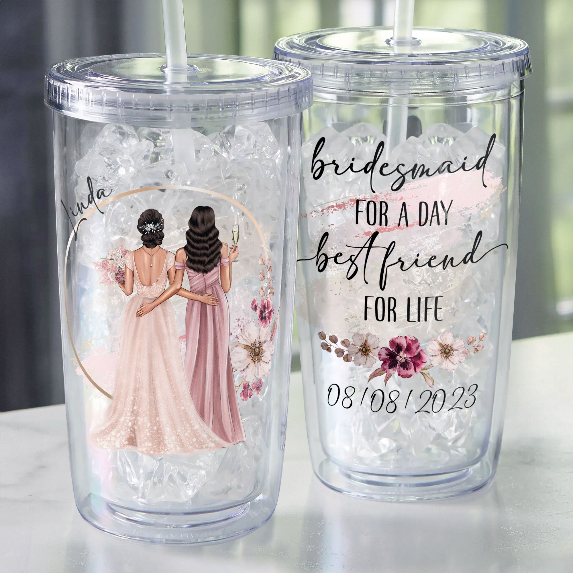 Bridesmaid For A Day - Personalized Acrylic Tumbler With Straw