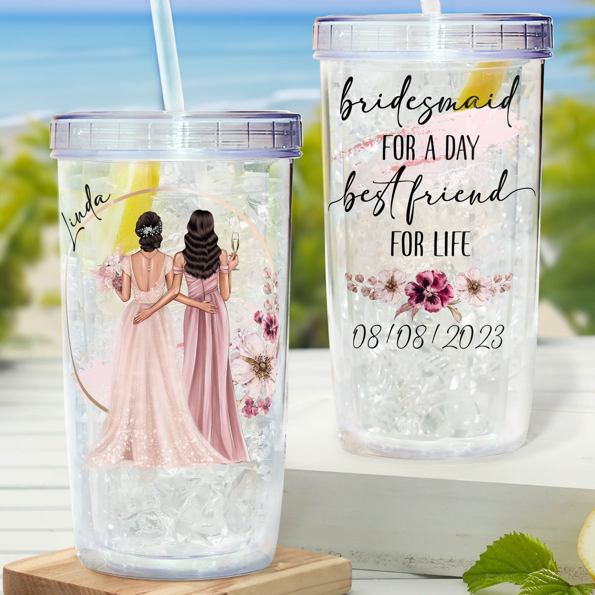 Bridesmaid For A Day - Personalized Acrylic Tumbler With Straw