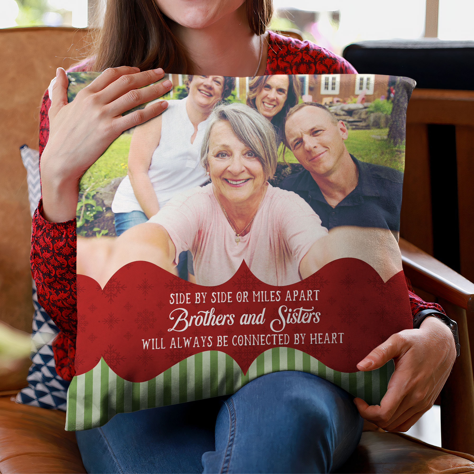 Brothers And Sisters Will Always Be Connected By Heart - Personalized Photo Pillow (Insert Included)